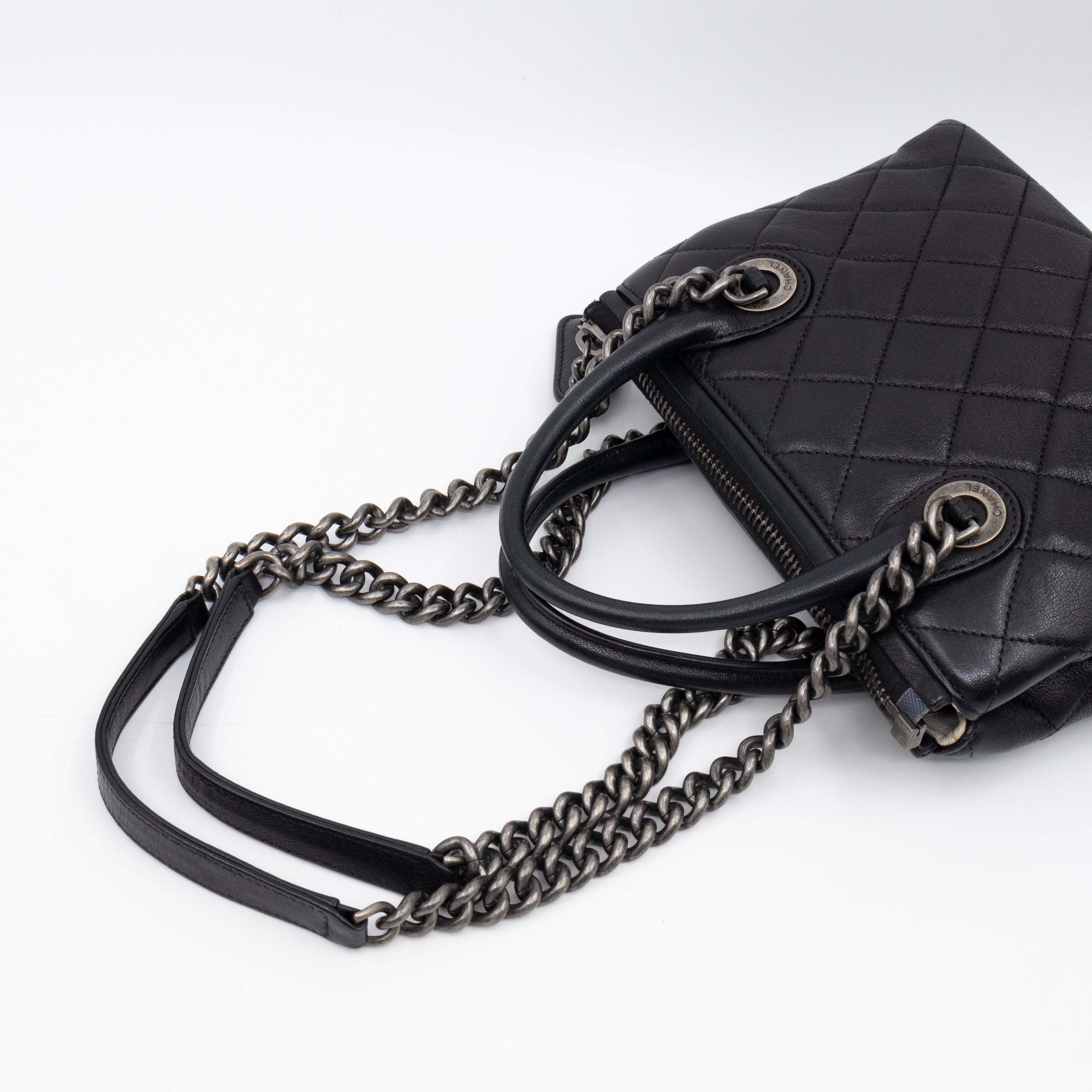 Small Boy Chained Tote Black Quilted Calfskin