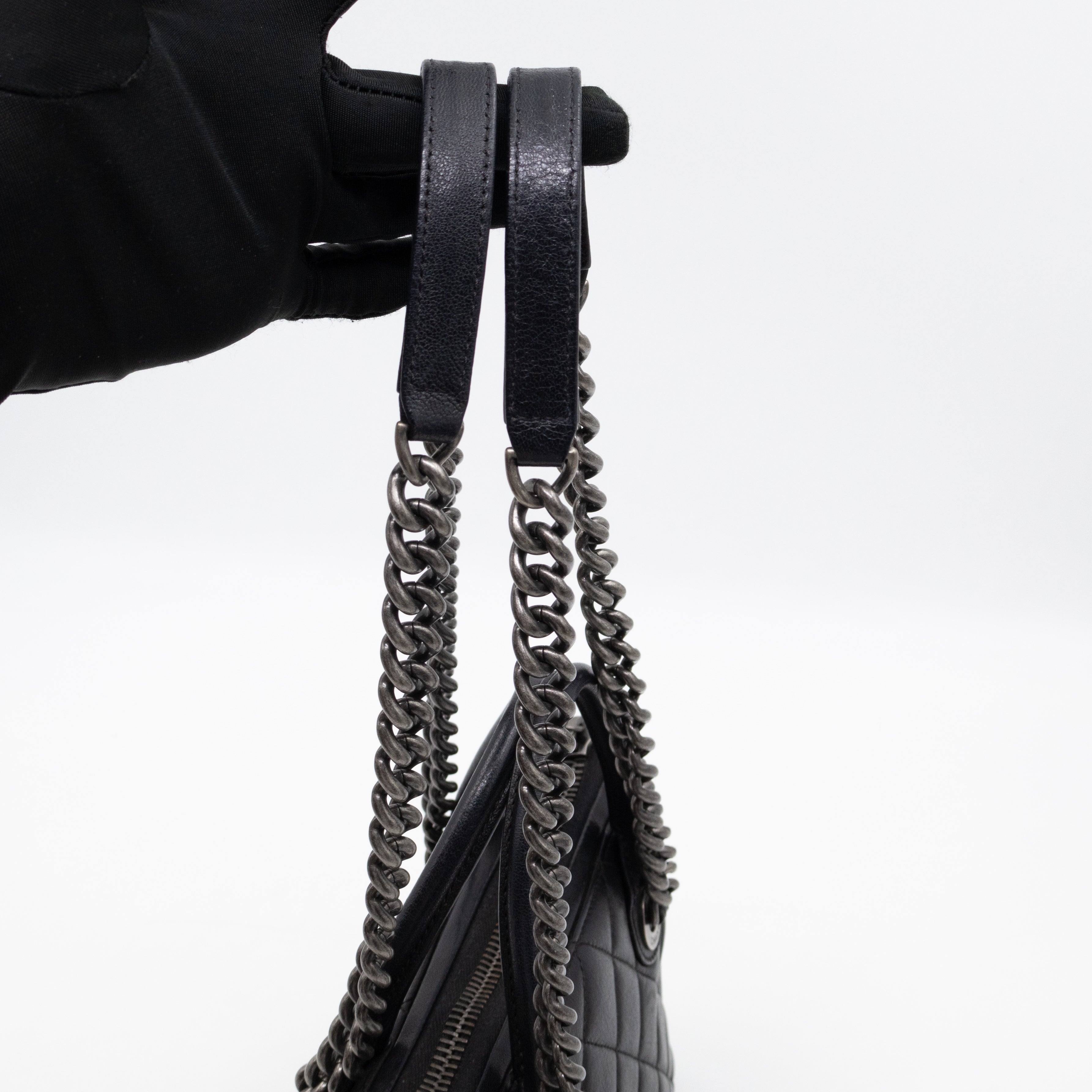 Small Boy Chained Tote Black Quilted Calfskin