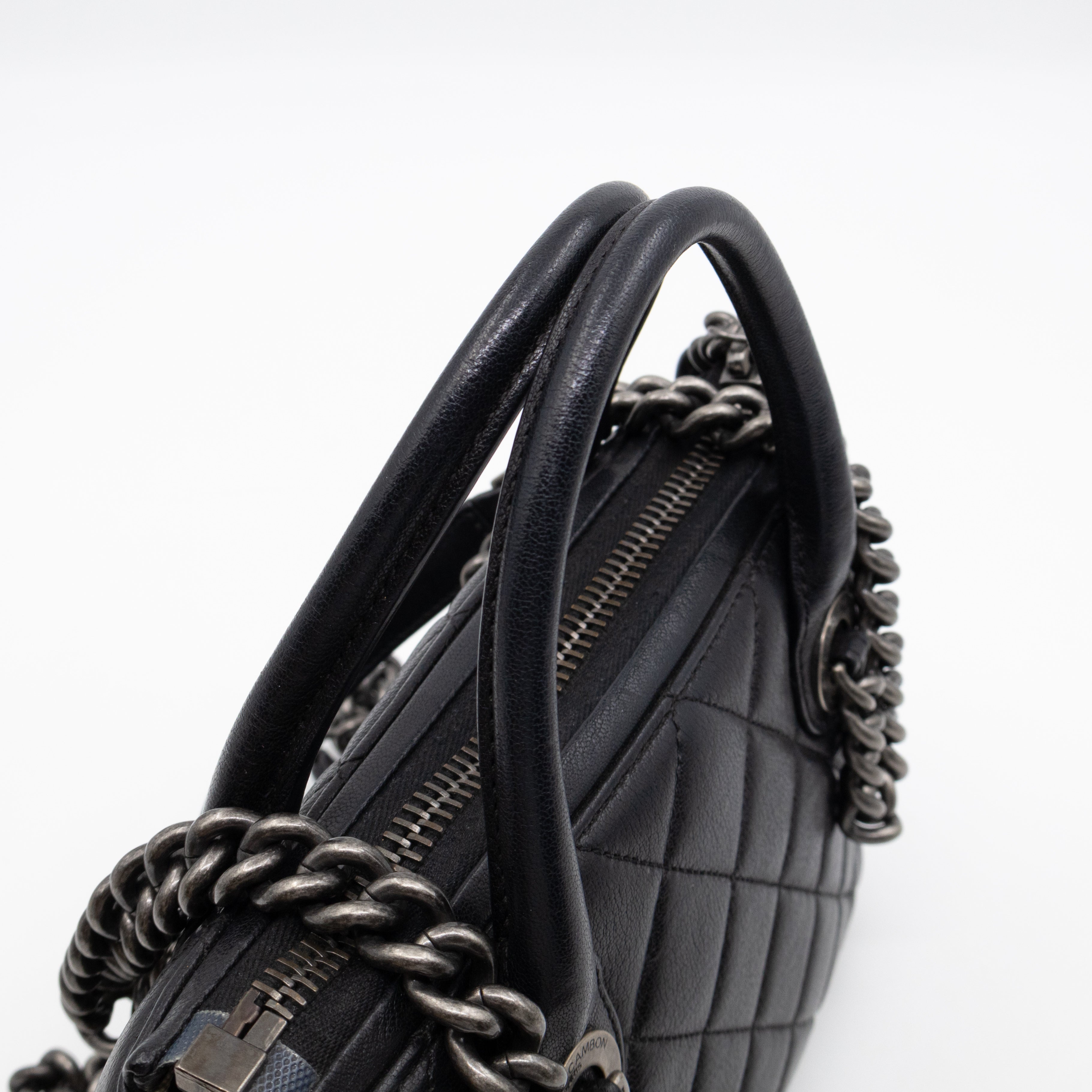 Small Boy Chained Tote Black Quilted Calfskin