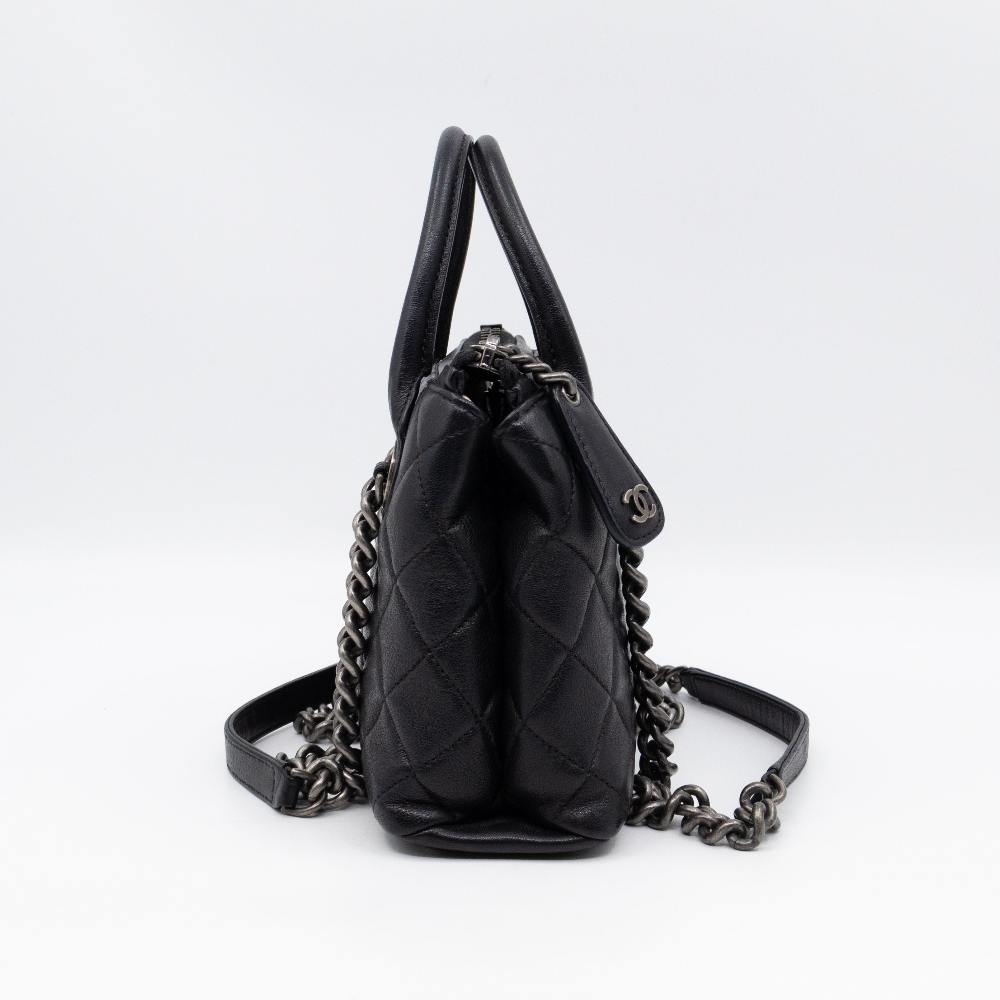Small Boy Chained Tote Black Quilted Calfskin