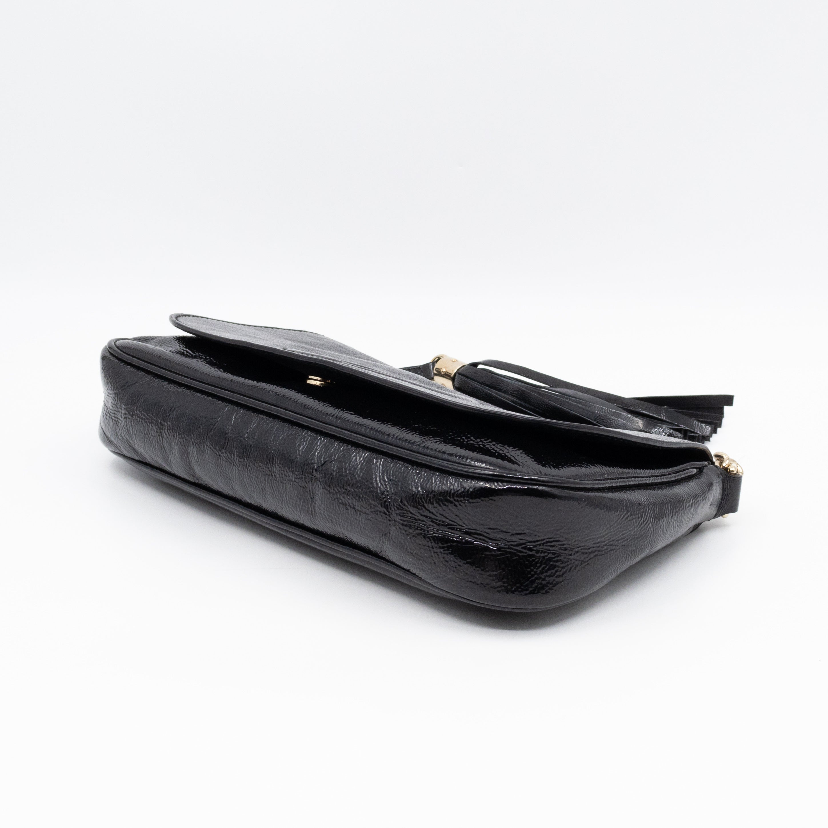 Soho Medium Flap Chain Bag Black Patent Leather