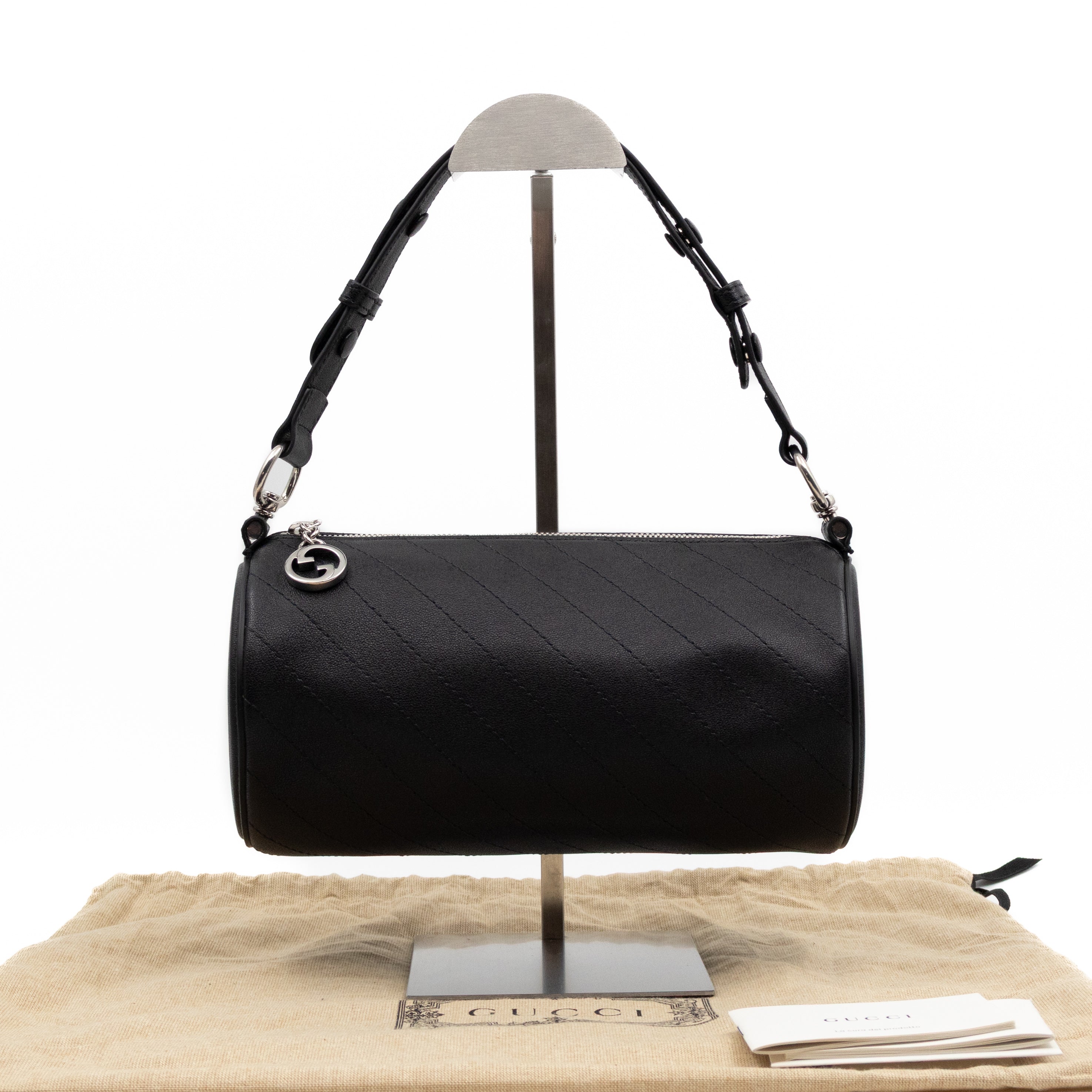 Small Blondie Shoulder Bag Diagonal Quilted Black Leather