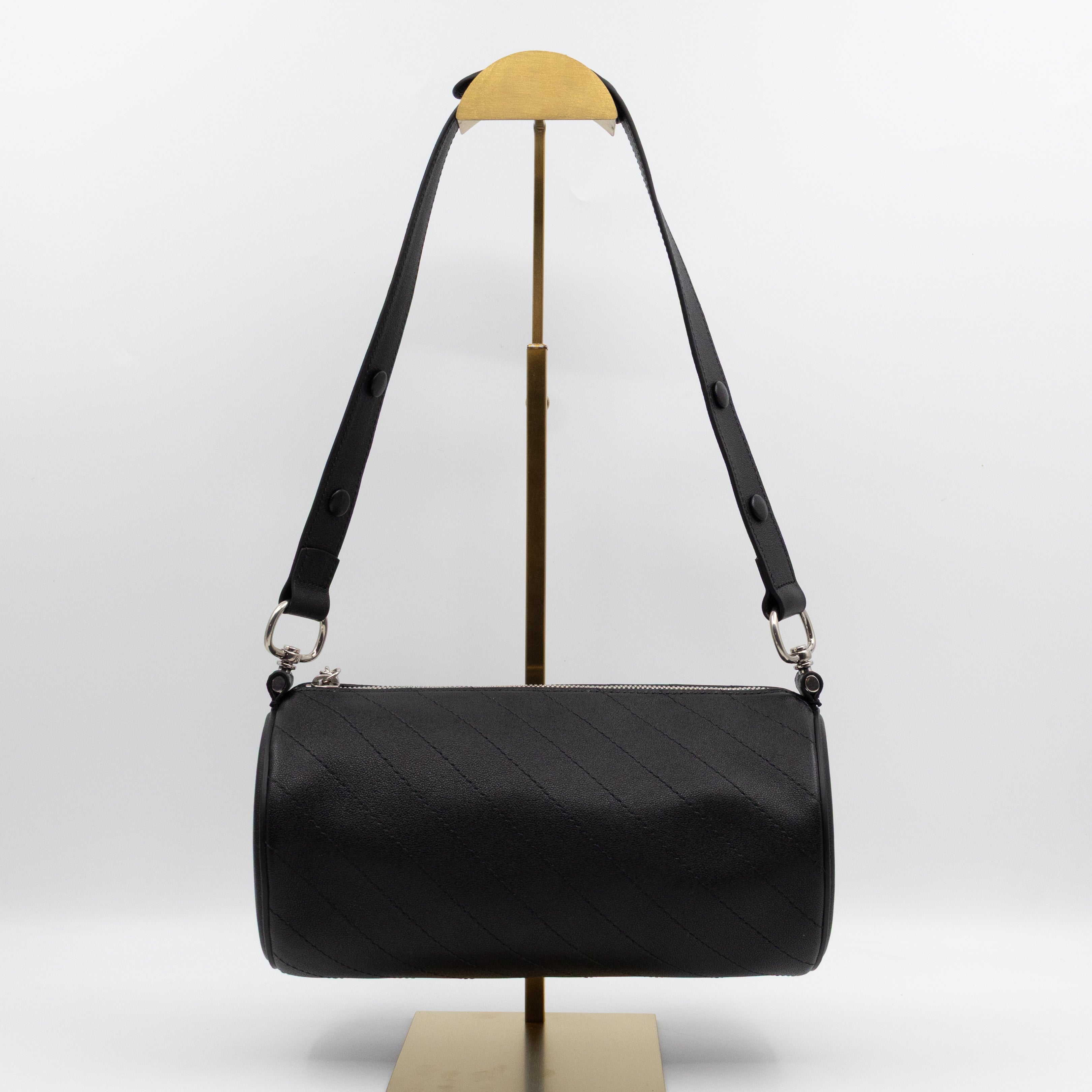 Small Blondie Shoulder Bag Diagonal Quilted Black Leather