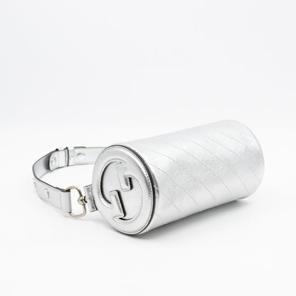 Mini Blondie Shoulder Bag Diagonal Quilted Silver Leather