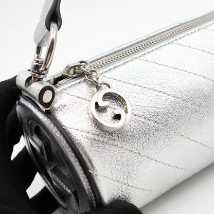 Mini Blondie Shoulder Bag Diagonal Quilted Silver Leather