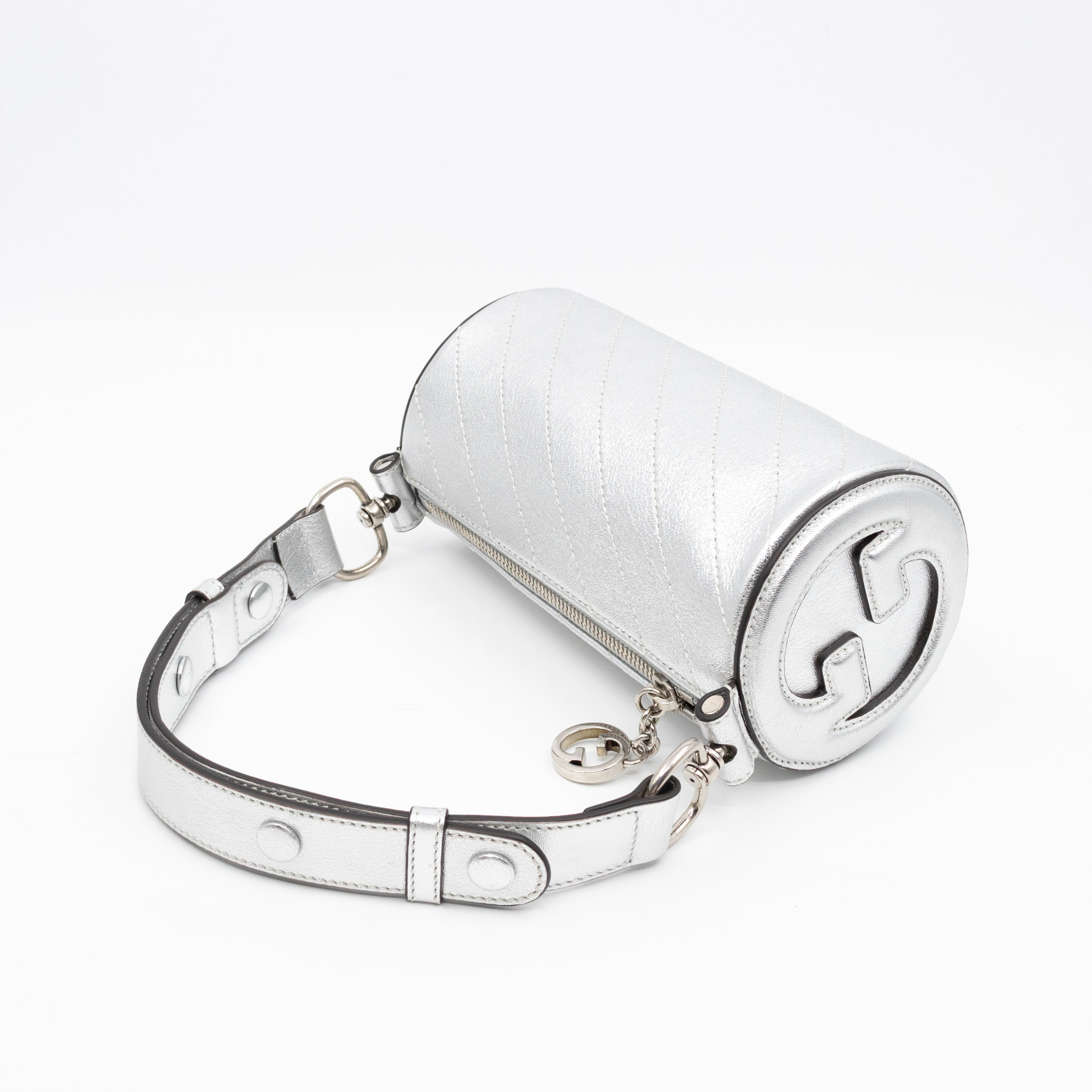 Mini Blondie Shoulder Bag Diagonal Quilted Silver Leather