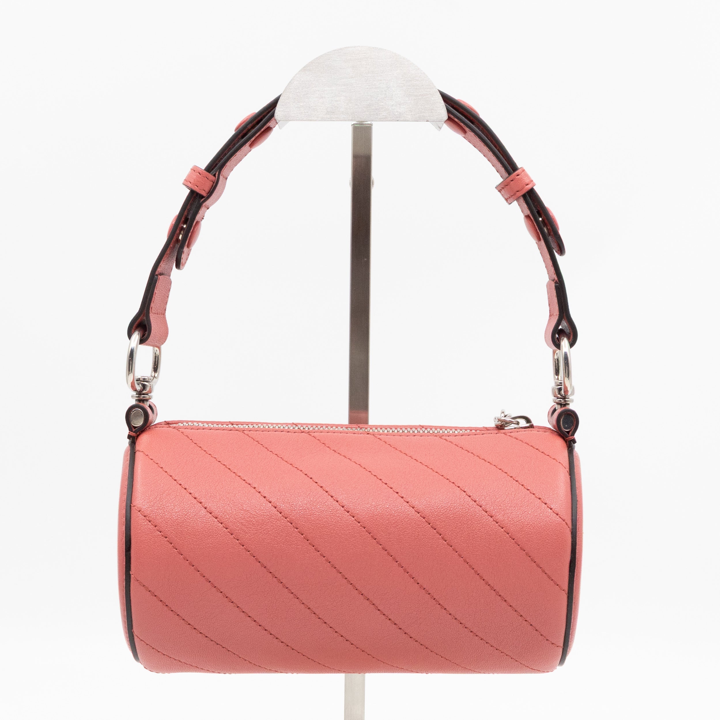 Mini Blondie Shoulder Bag Pink Diagonal Quilted Leather