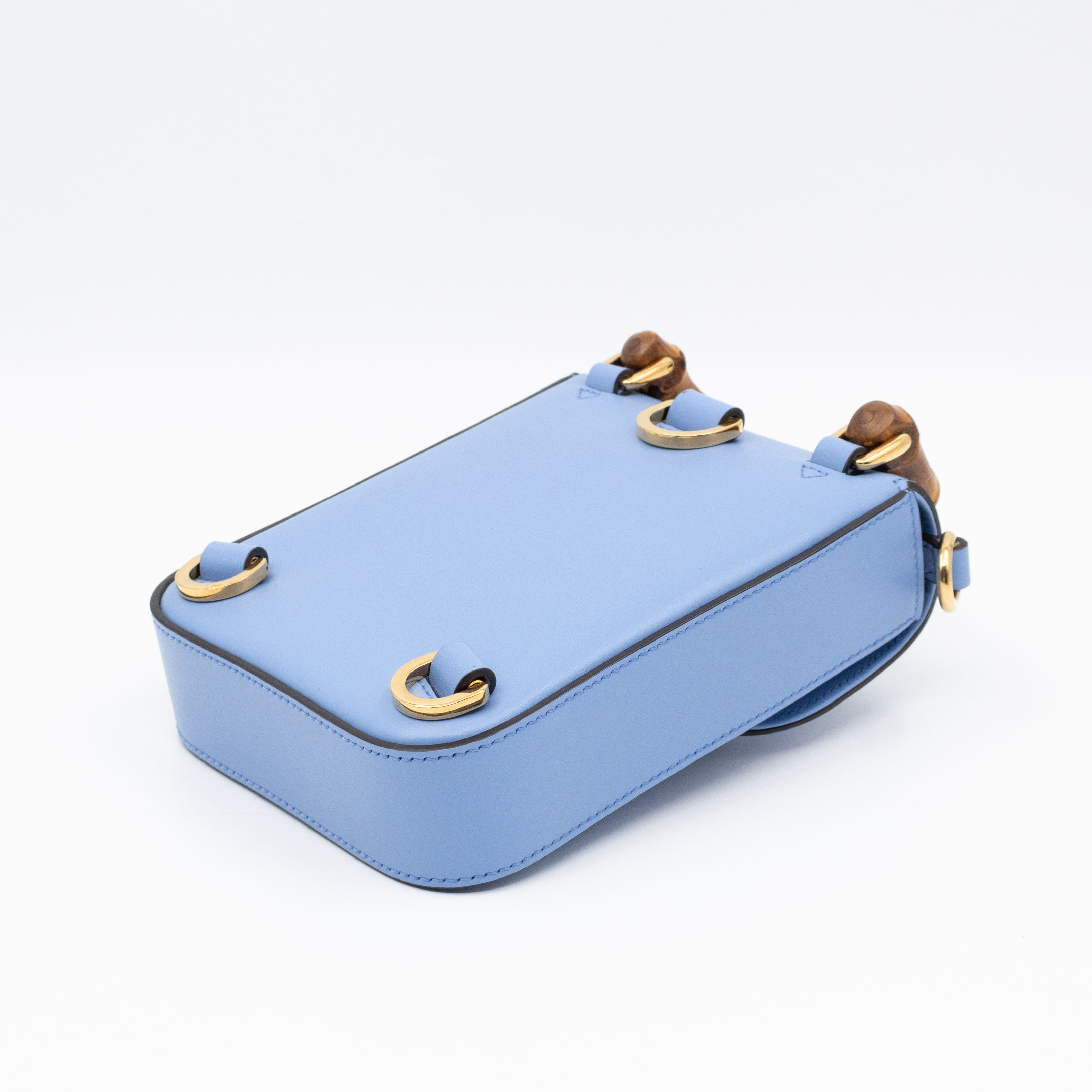 Mini Bamboo Top Handle 3-way Bag Light Blue Leather