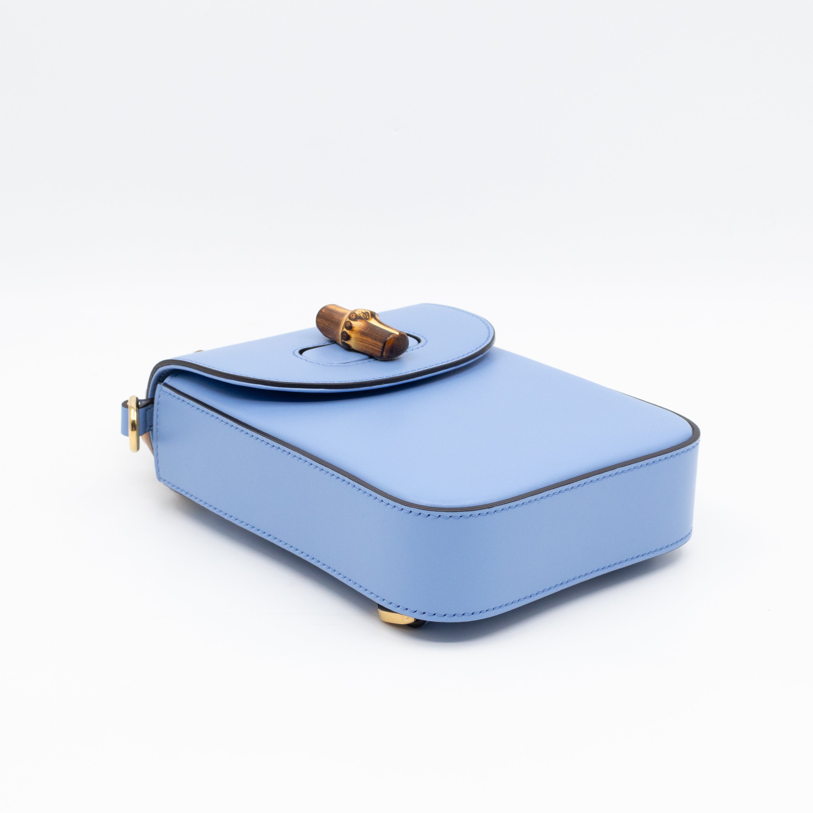 Mini Bamboo Top Handle 3-way Bag Light Blue Leather