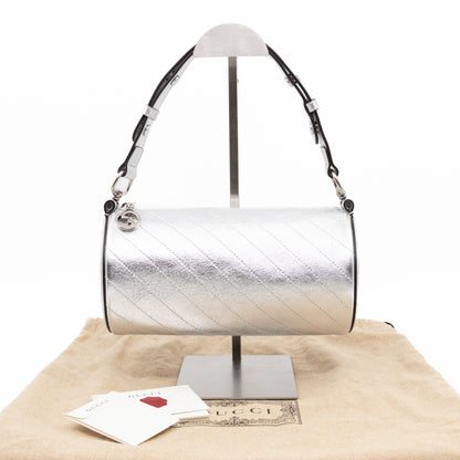 Small Blondie Shoulder Bag Silver Diagonal Quilted Leather