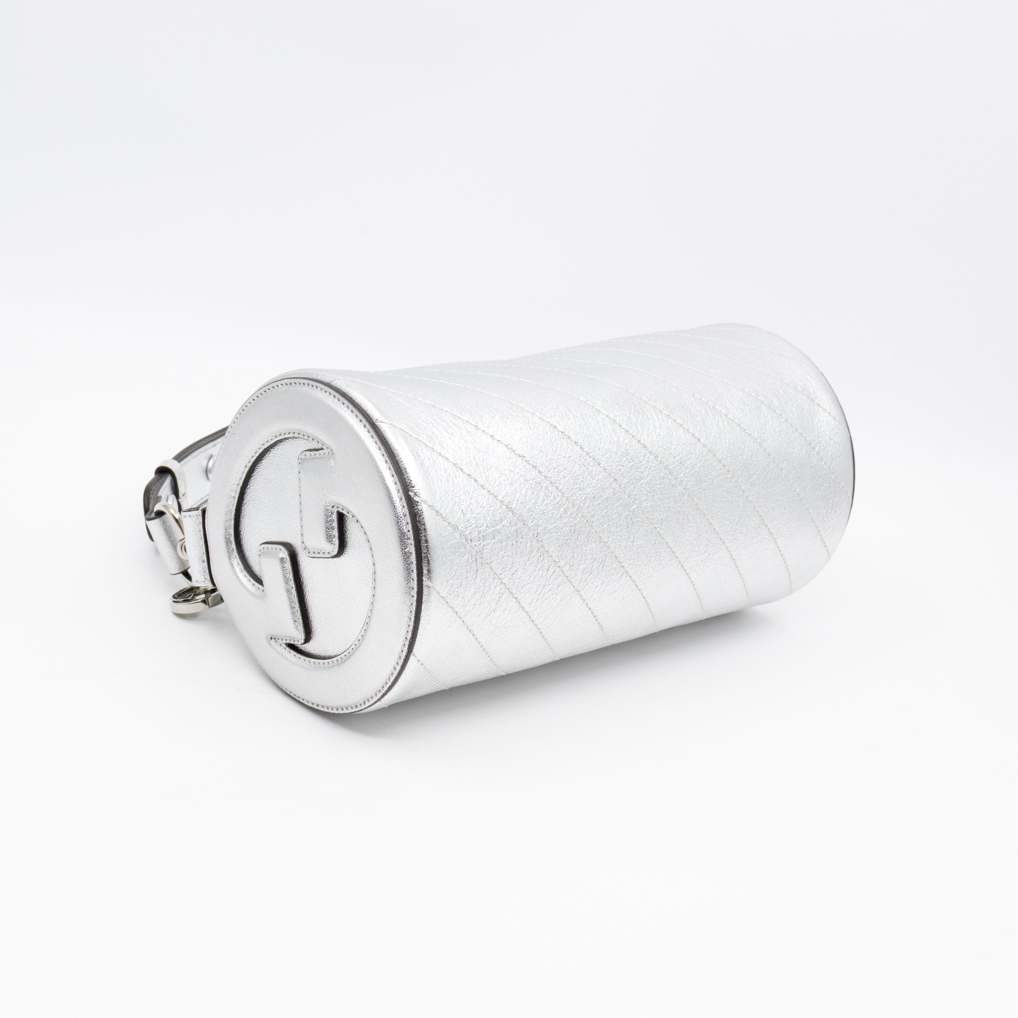 Small Blondie Shoulder Bag Silver Diagonal Quilted Leather