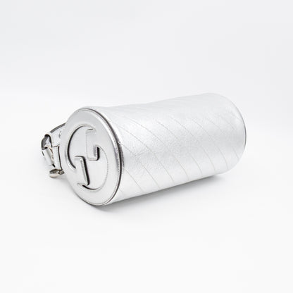 Small Blondie Shoulder Bag Silver Diagonal Quilted Leather