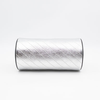 Small Blondie Shoulder Bag Silver Diagonal Quilted Leather