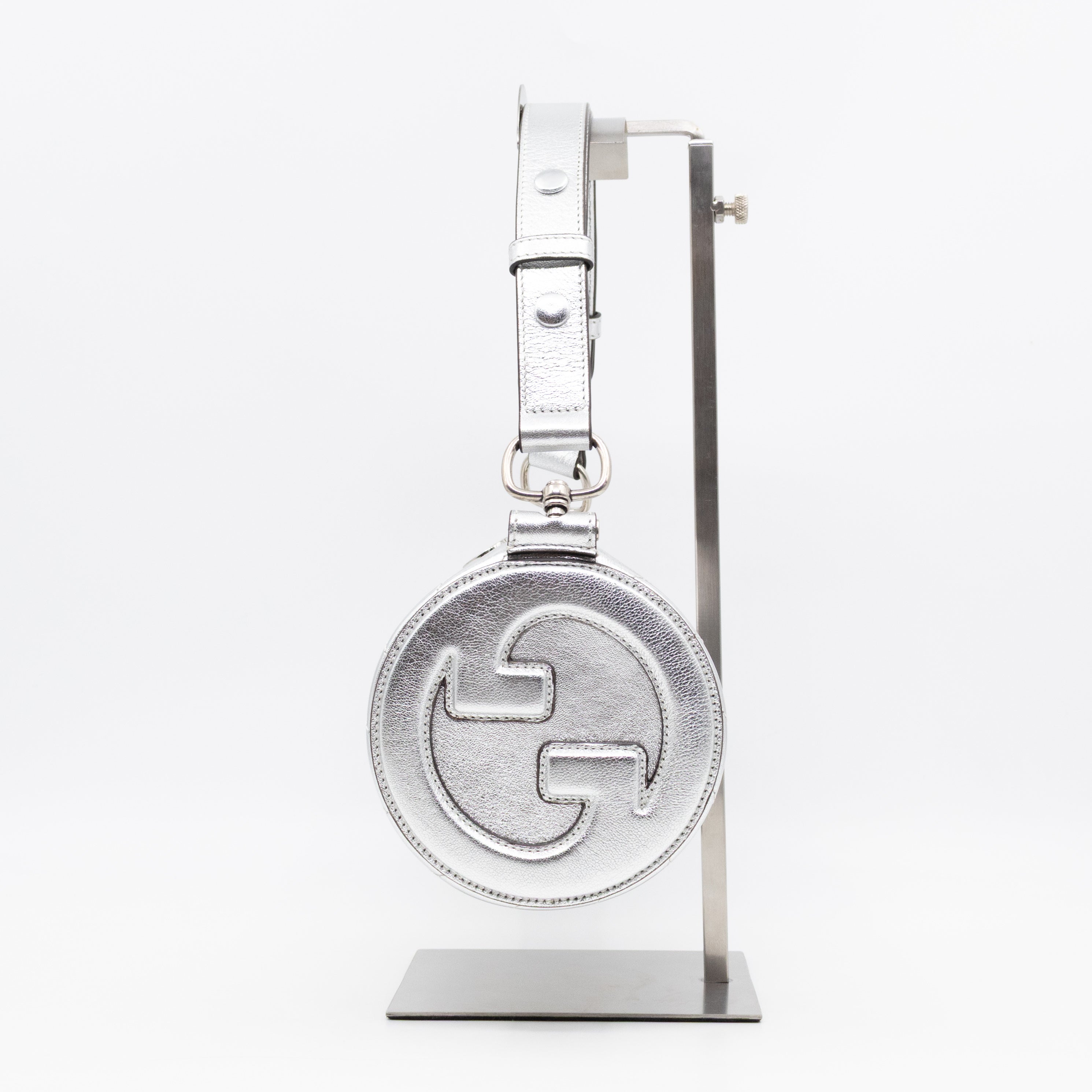 Small Blondie Shoulder Bag Silver Diagonal Quilted Leather