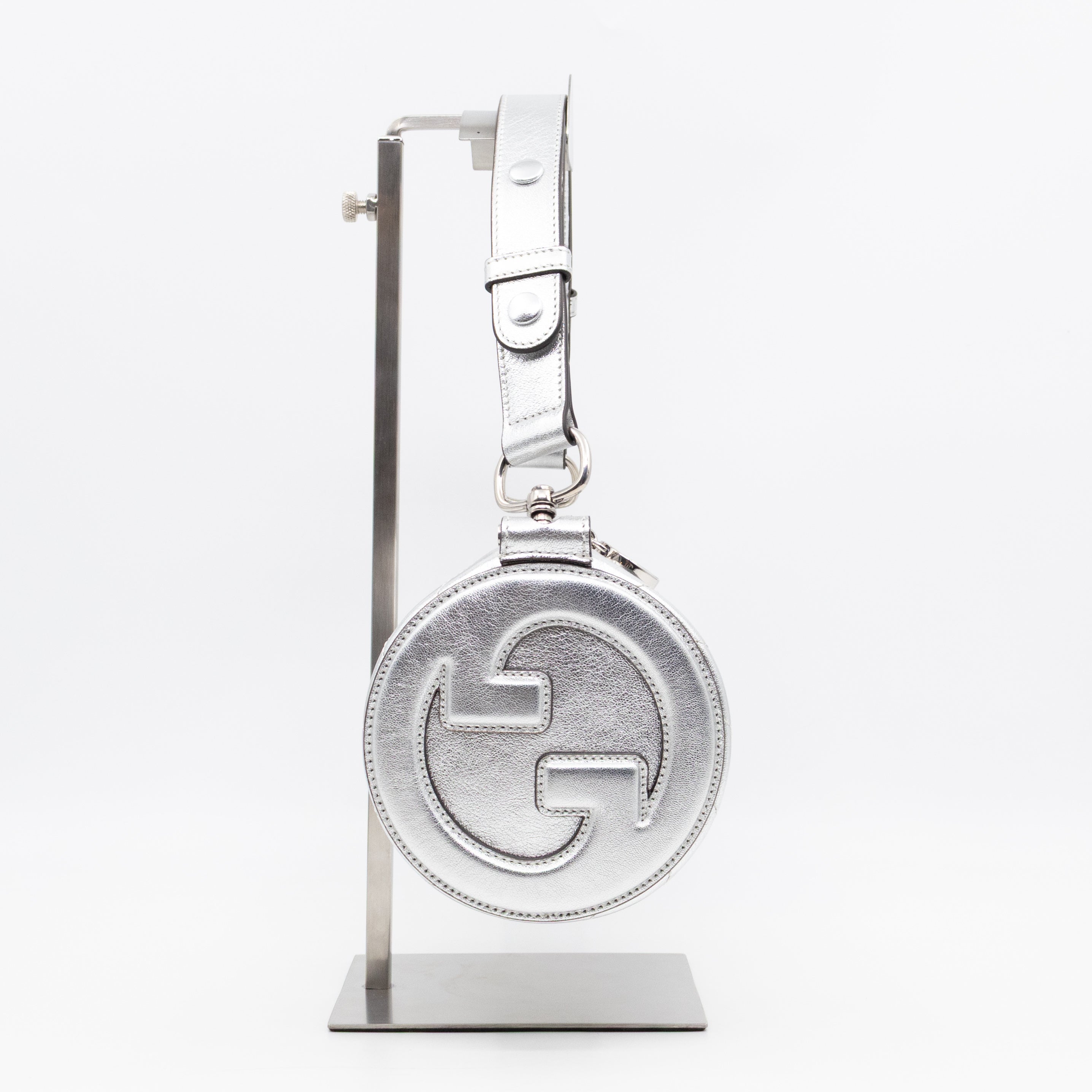 Small Blondie Shoulder Bag Silver Diagonal Quilted Leather