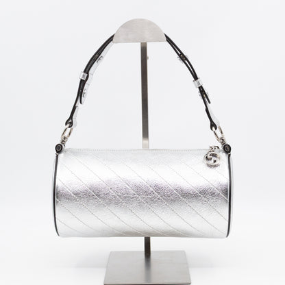 Small Blondie Shoulder Bag Silver Diagonal Quilted Leather