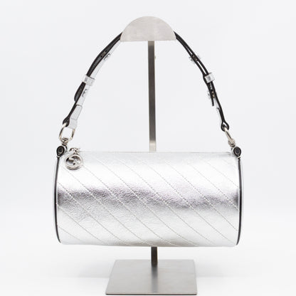Small Blondie Shoulder Bag Silver Diagonal Quilted Leather