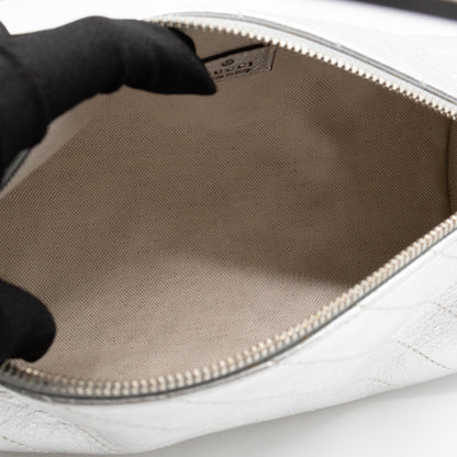 Small Blondie Shoulder Bag Silver Diagonal Quilted Leather