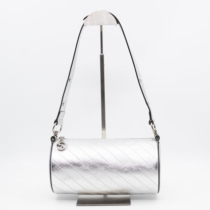 Small Blondie Shoulder Bag Silver Diagonal Quilted Leather