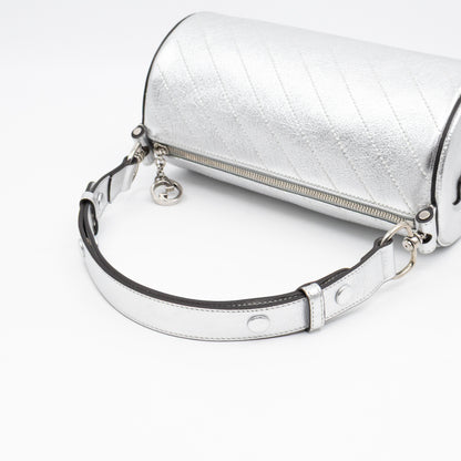 Small Blondie Shoulder Bag Silver Diagonal Quilted Leather