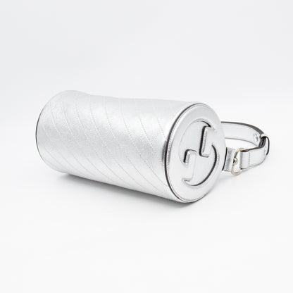 Small Blondie Shoulder Bag Silver Diagonal Quilted Leather