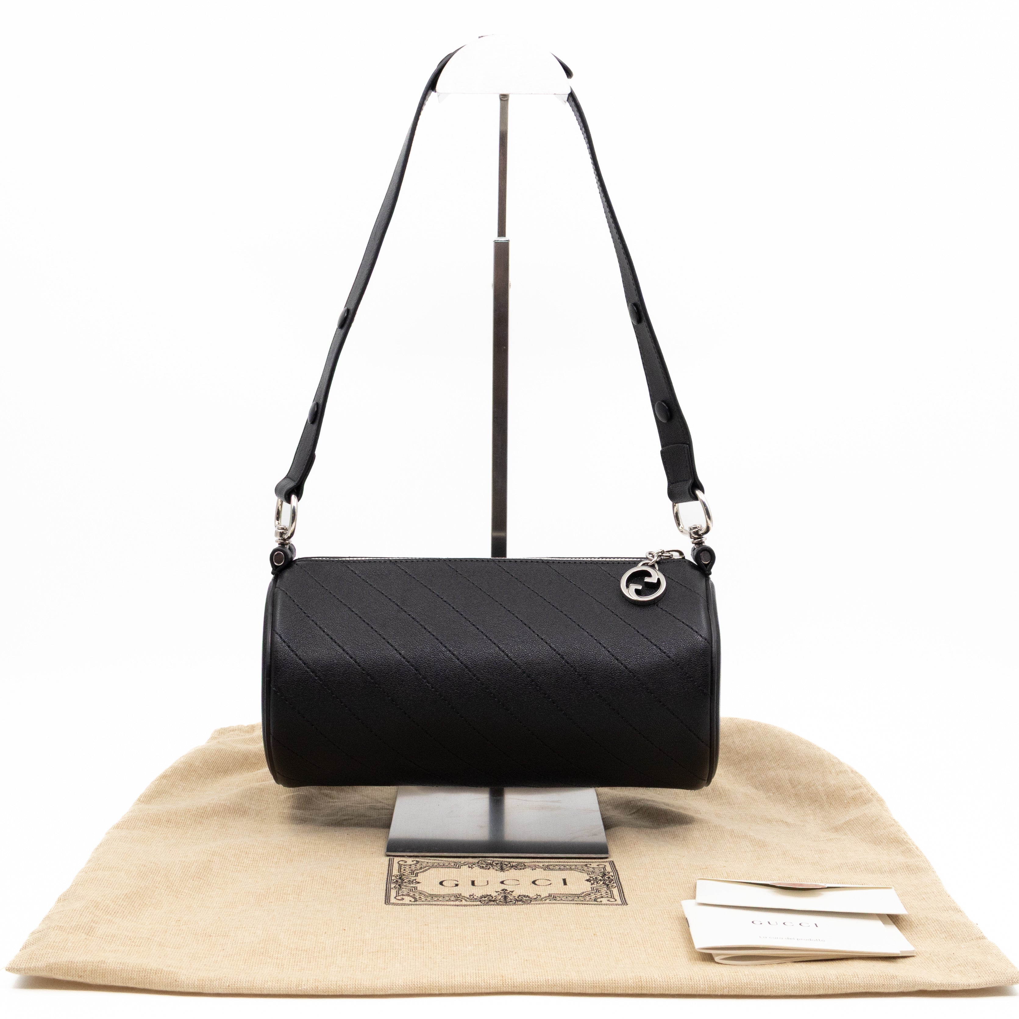 Small Blondie Shoulder Bag Black Diagonal Quilted Leather