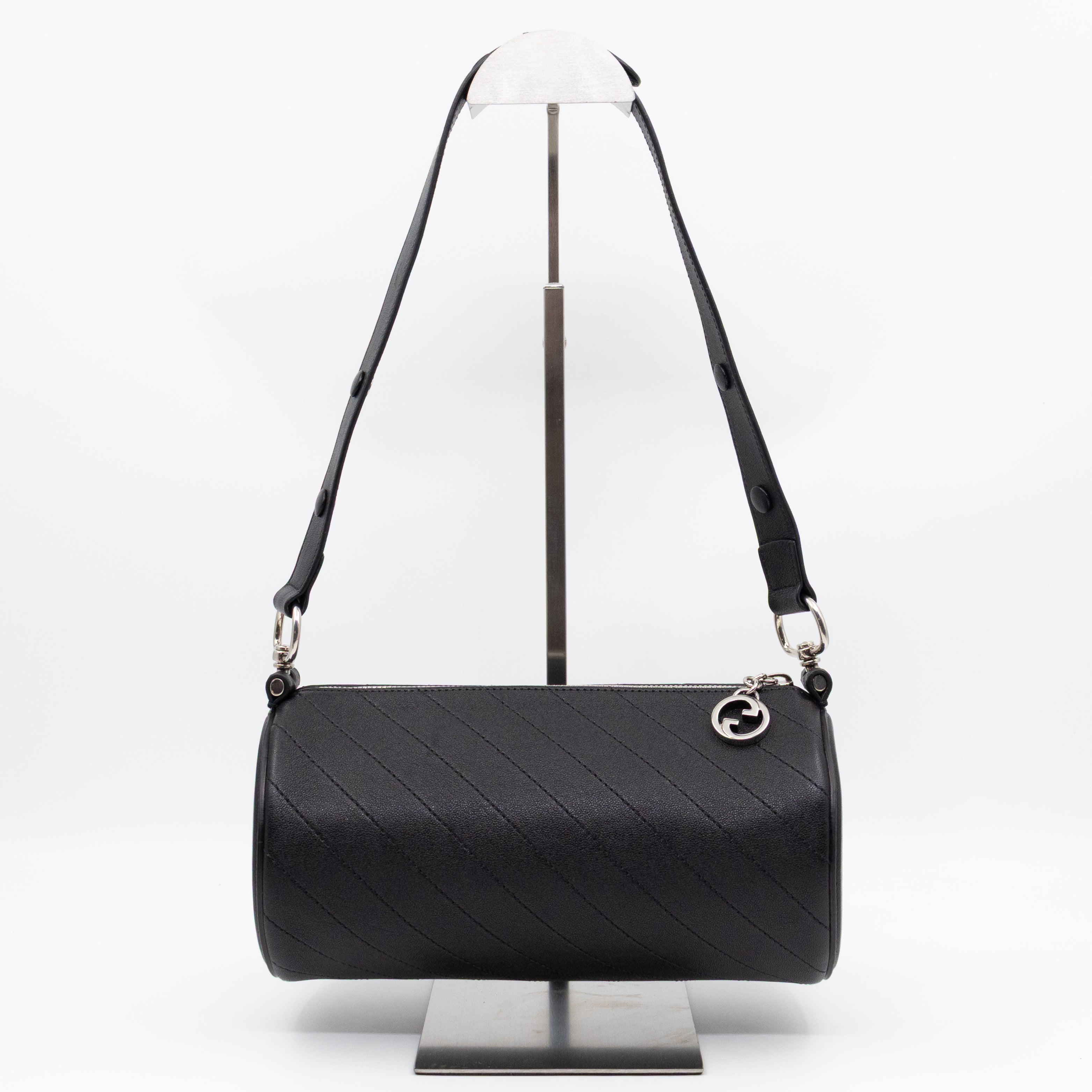 Small Blondie Shoulder Bag Black Diagonal Quilted Leather