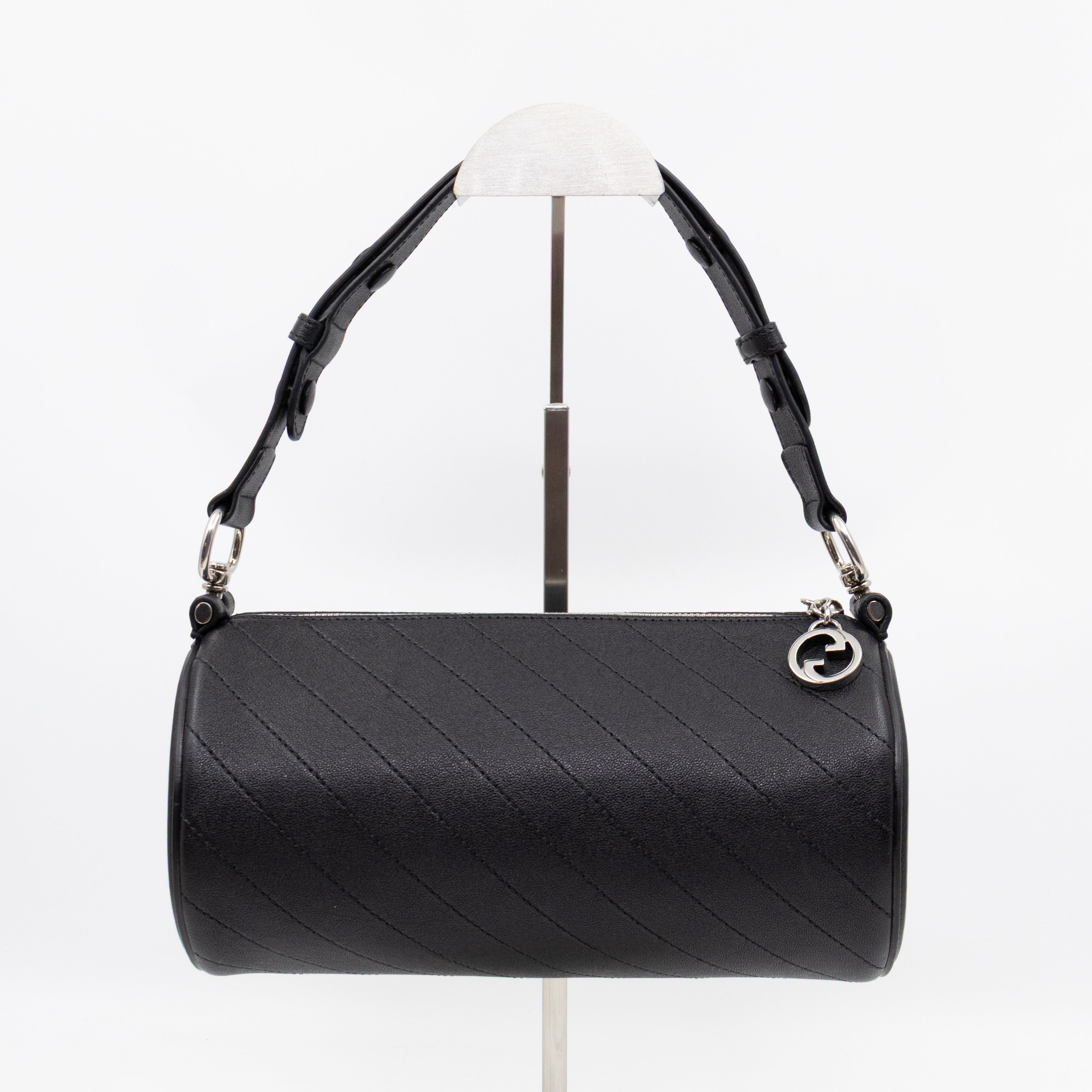 Small Blondie Shoulder Bag Black Diagonal Quilted Leather