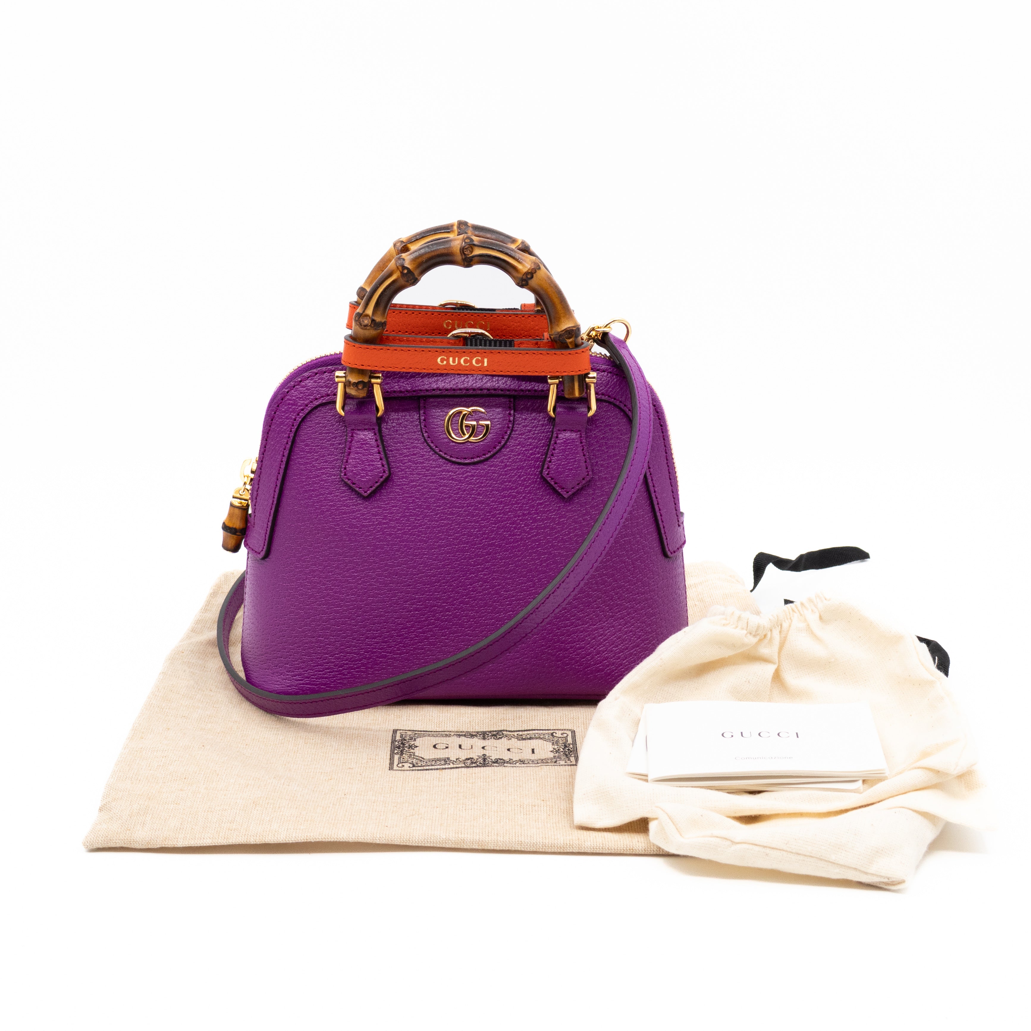Diana Mini Bamboo Zip Tote Bag Purple Leather