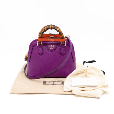 Diana Mini Bamboo Zip Tote Bag Purple Leather