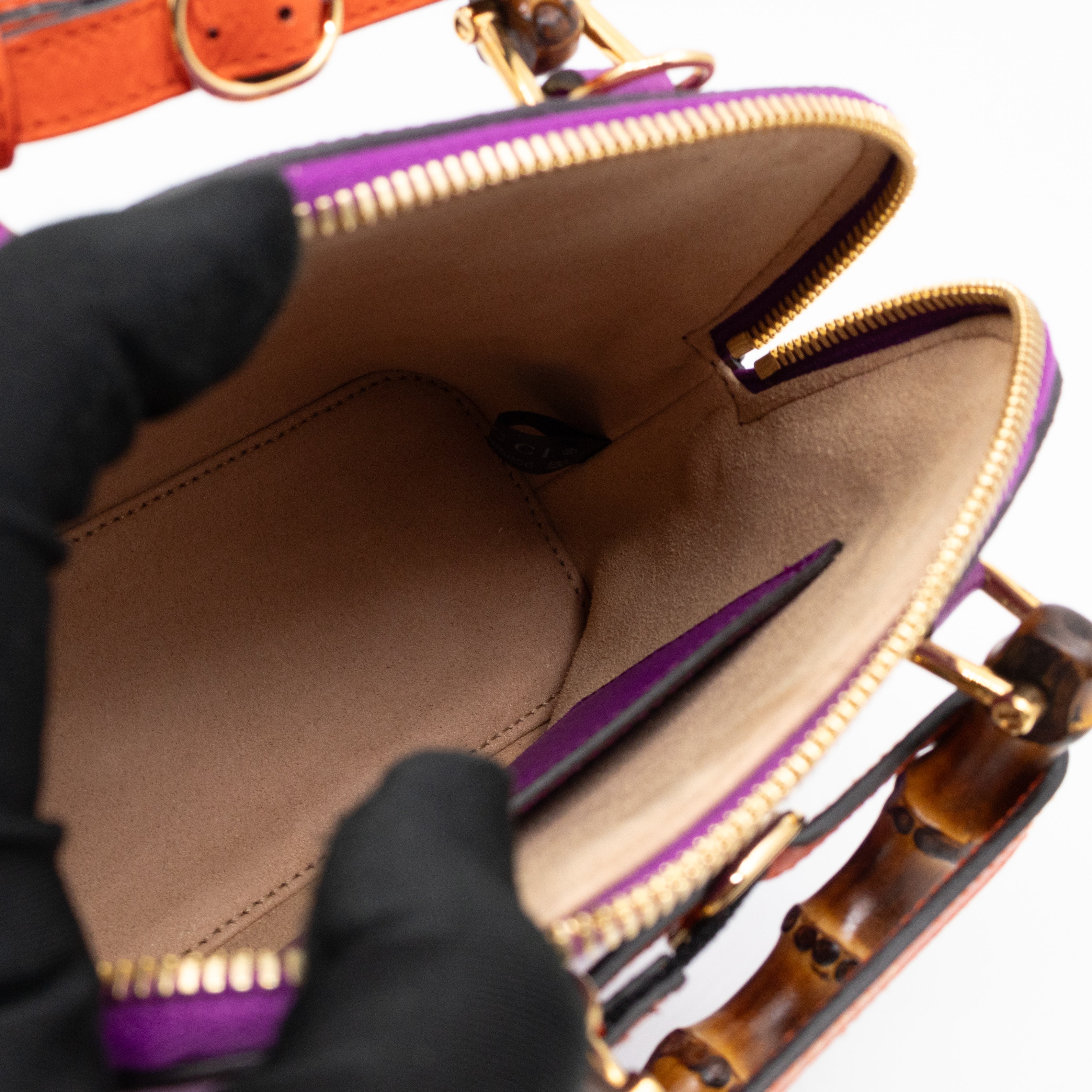 Diana Mini Bamboo Zip Tote Bag Purple Leather