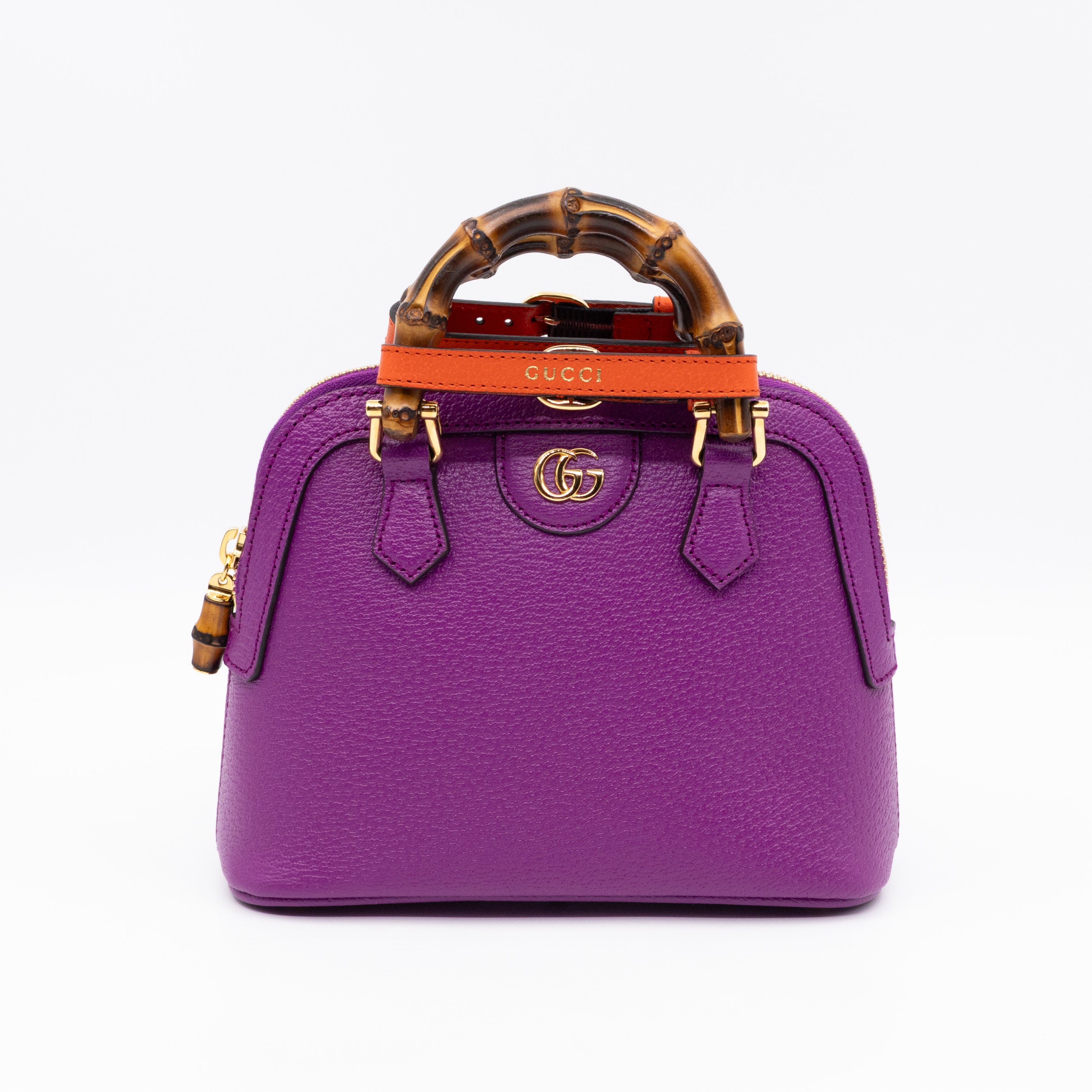 Diana Mini Bamboo Zip Tote Bag Purple Leather