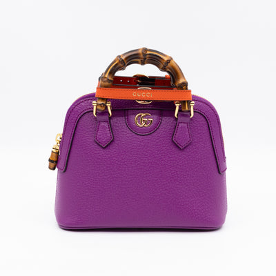 Diana Mini Bamboo Zip Tote Bag Purple Leather