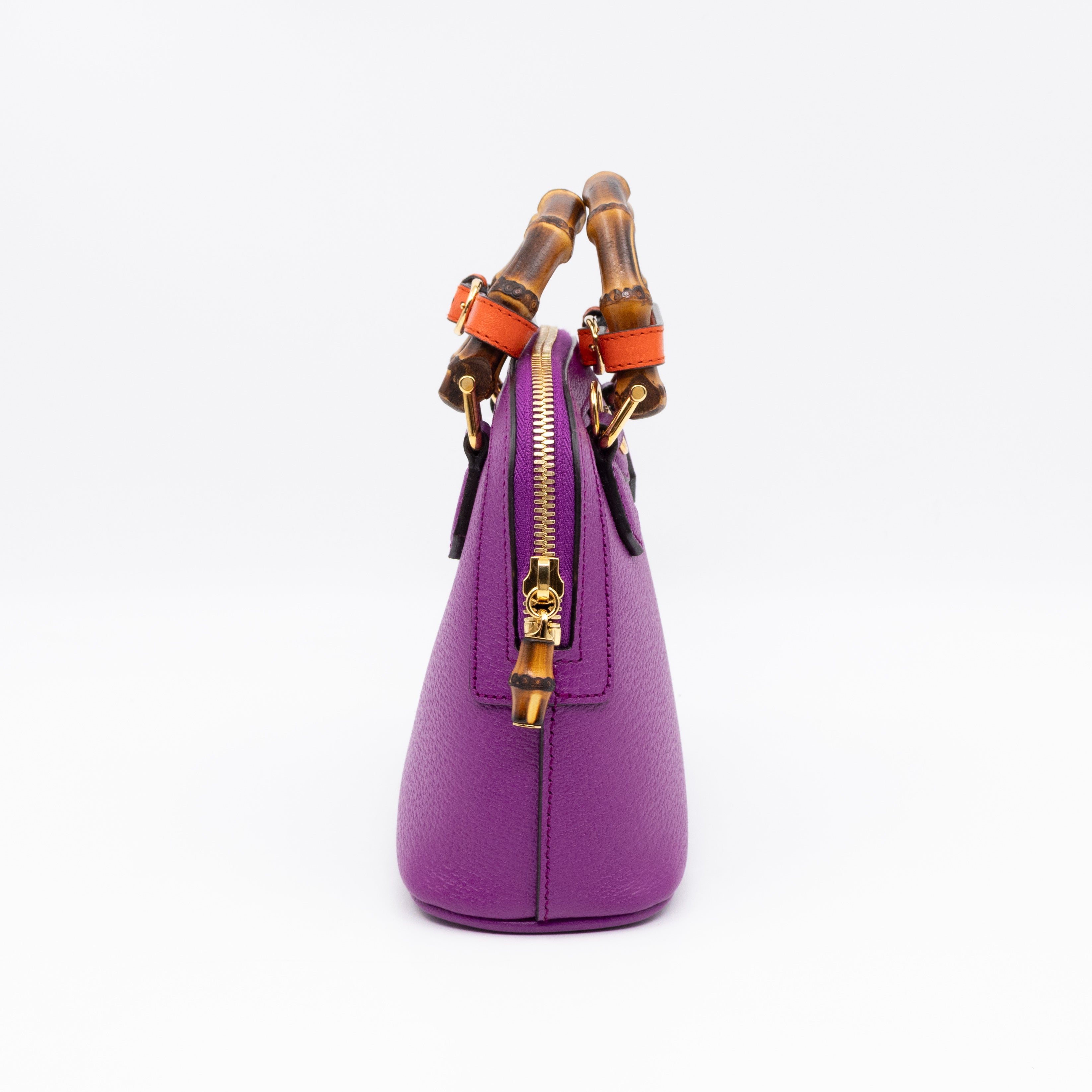 Diana Mini Bamboo Zip Tote Bag Purple Leather