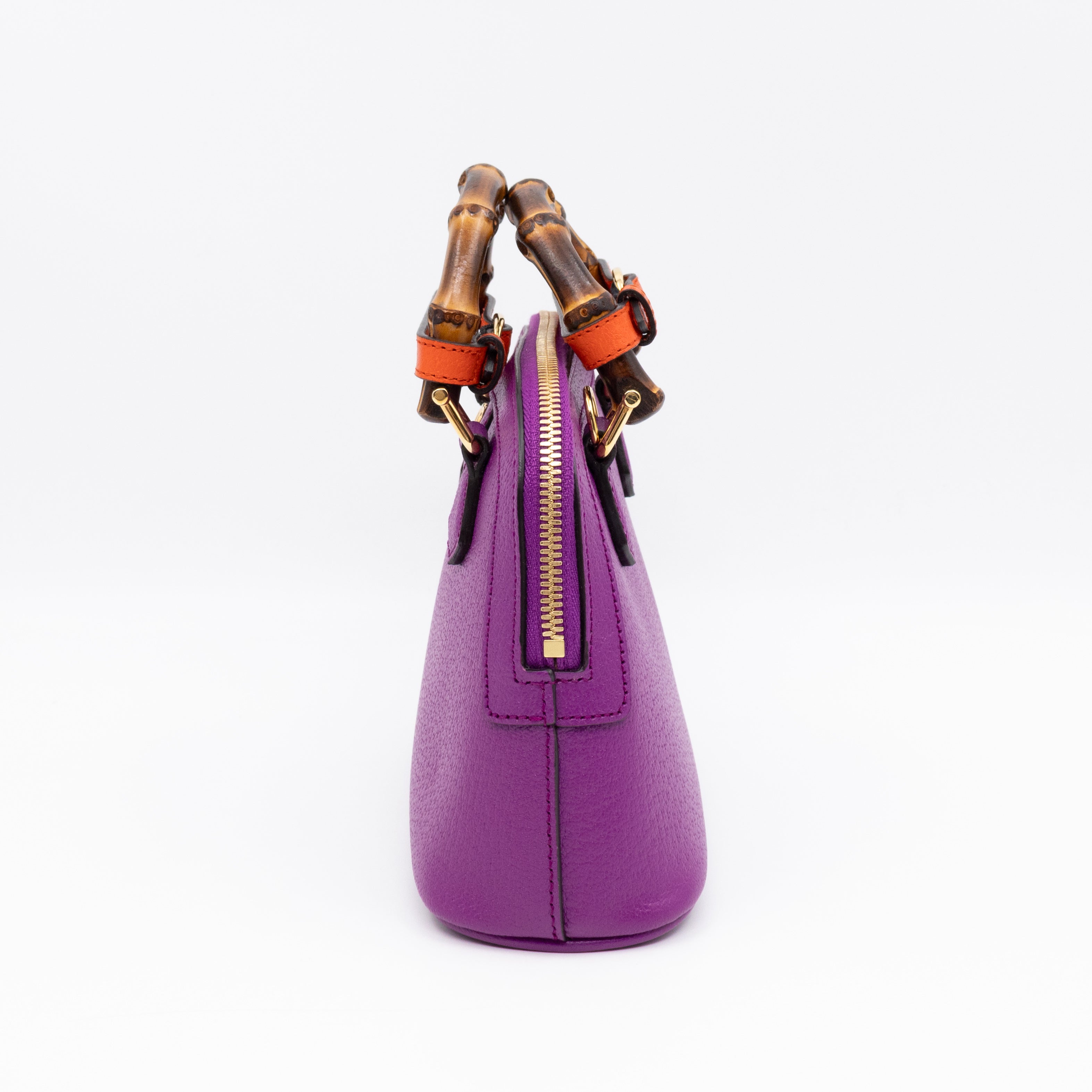 Diana Mini Bamboo Zip Tote Bag Purple Leather