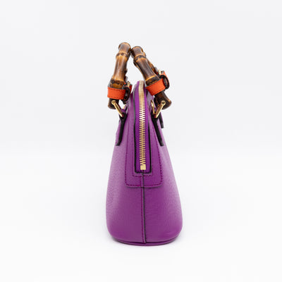 Diana Mini Bamboo Zip Tote Bag Purple Leather