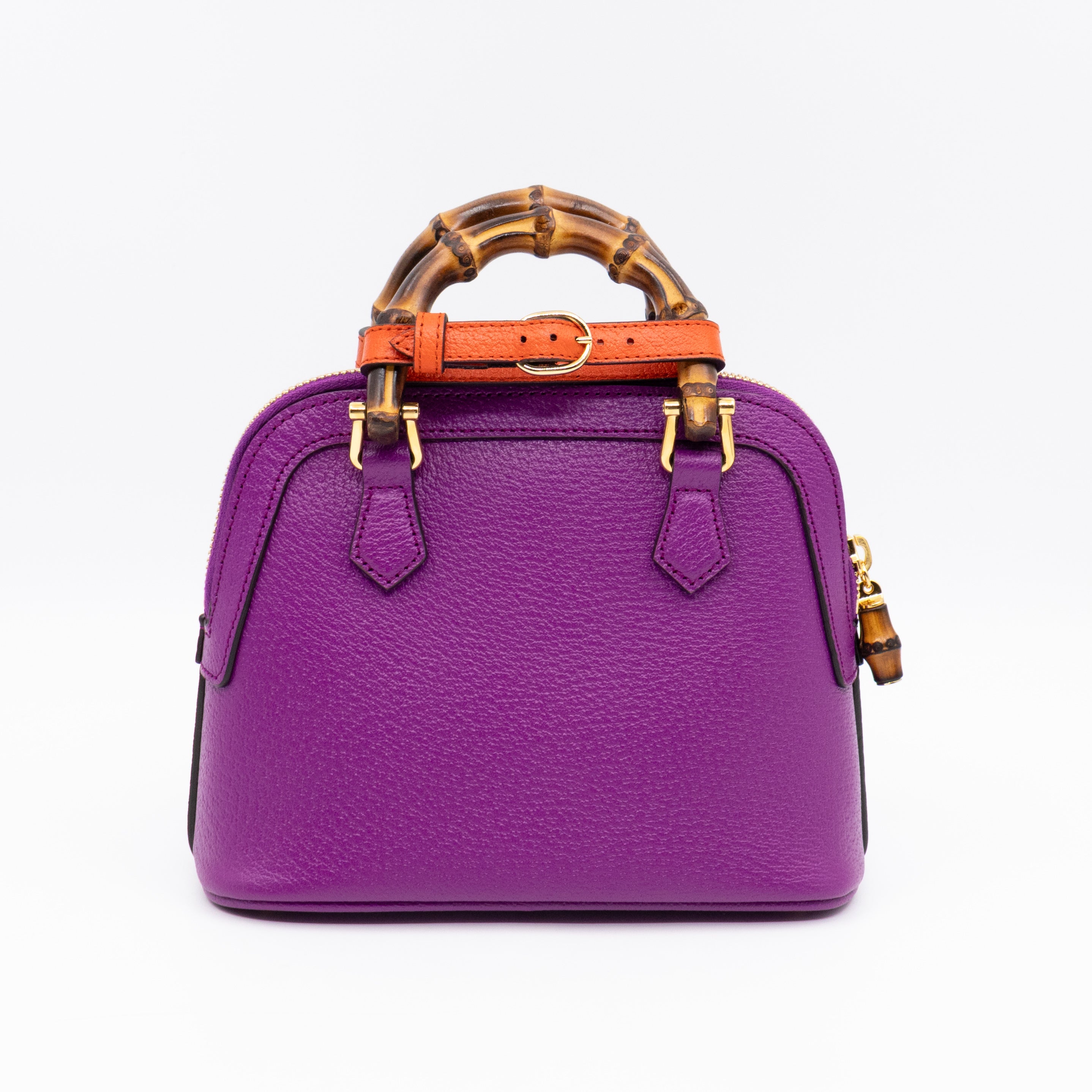 Diana Mini Bamboo Zip Tote Bag Purple Leather