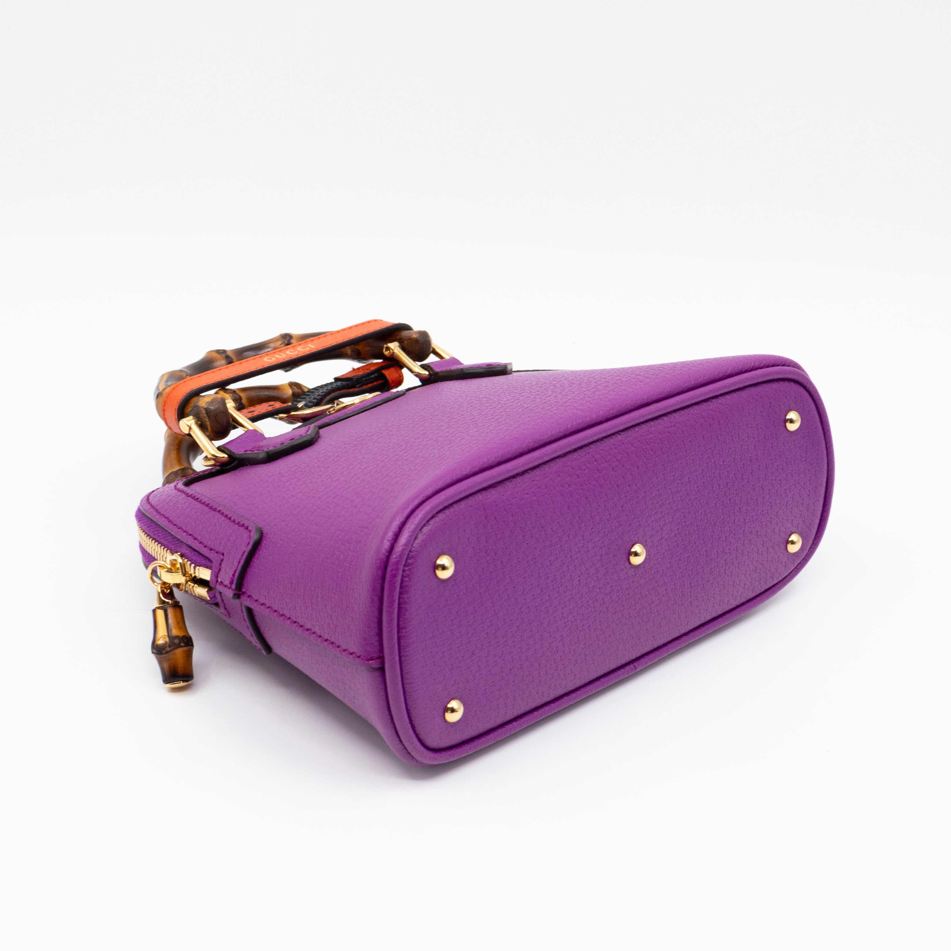 Diana Mini Bamboo Zip Tote Bag Purple Leather