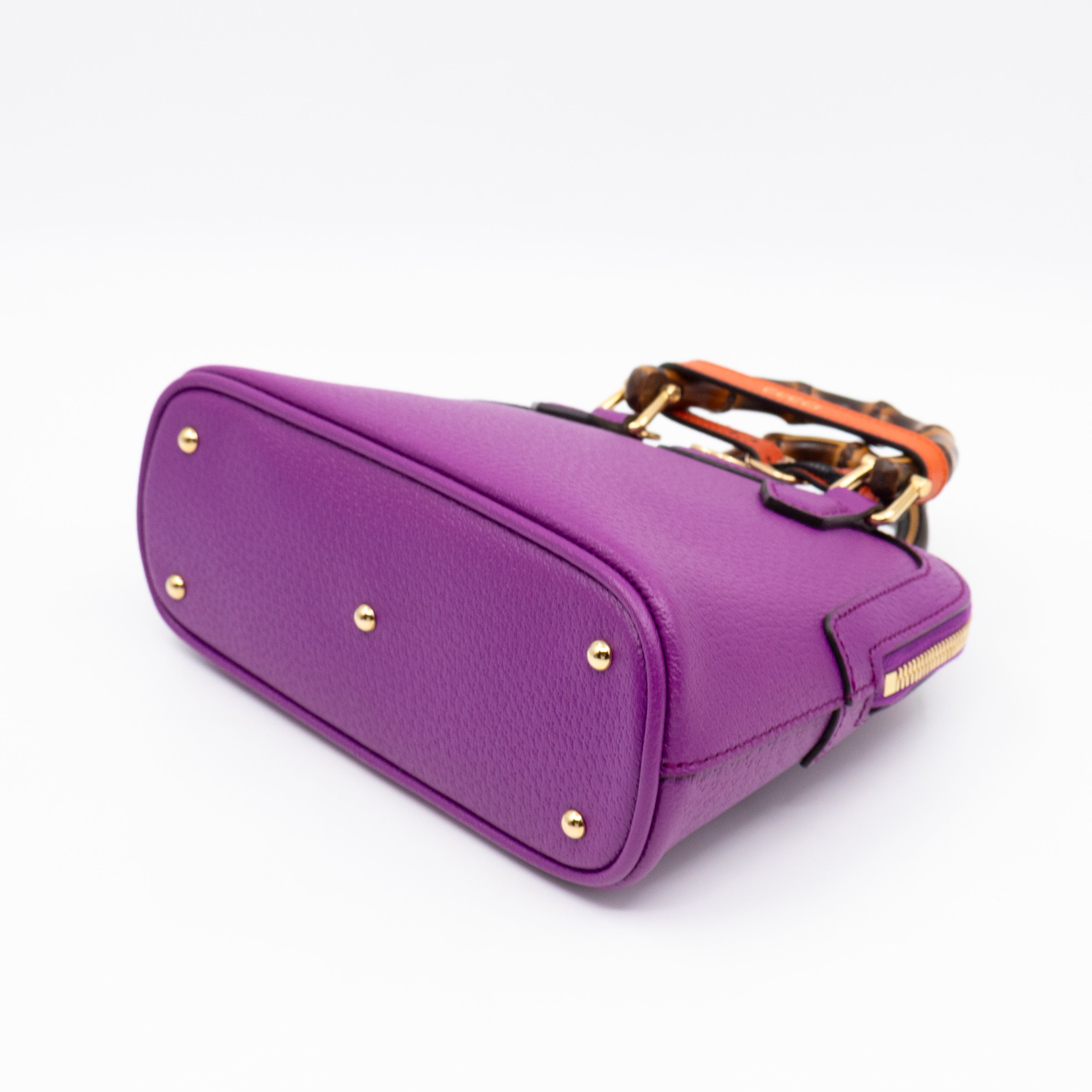 Diana Mini Bamboo Zip Tote Bag Purple Leather