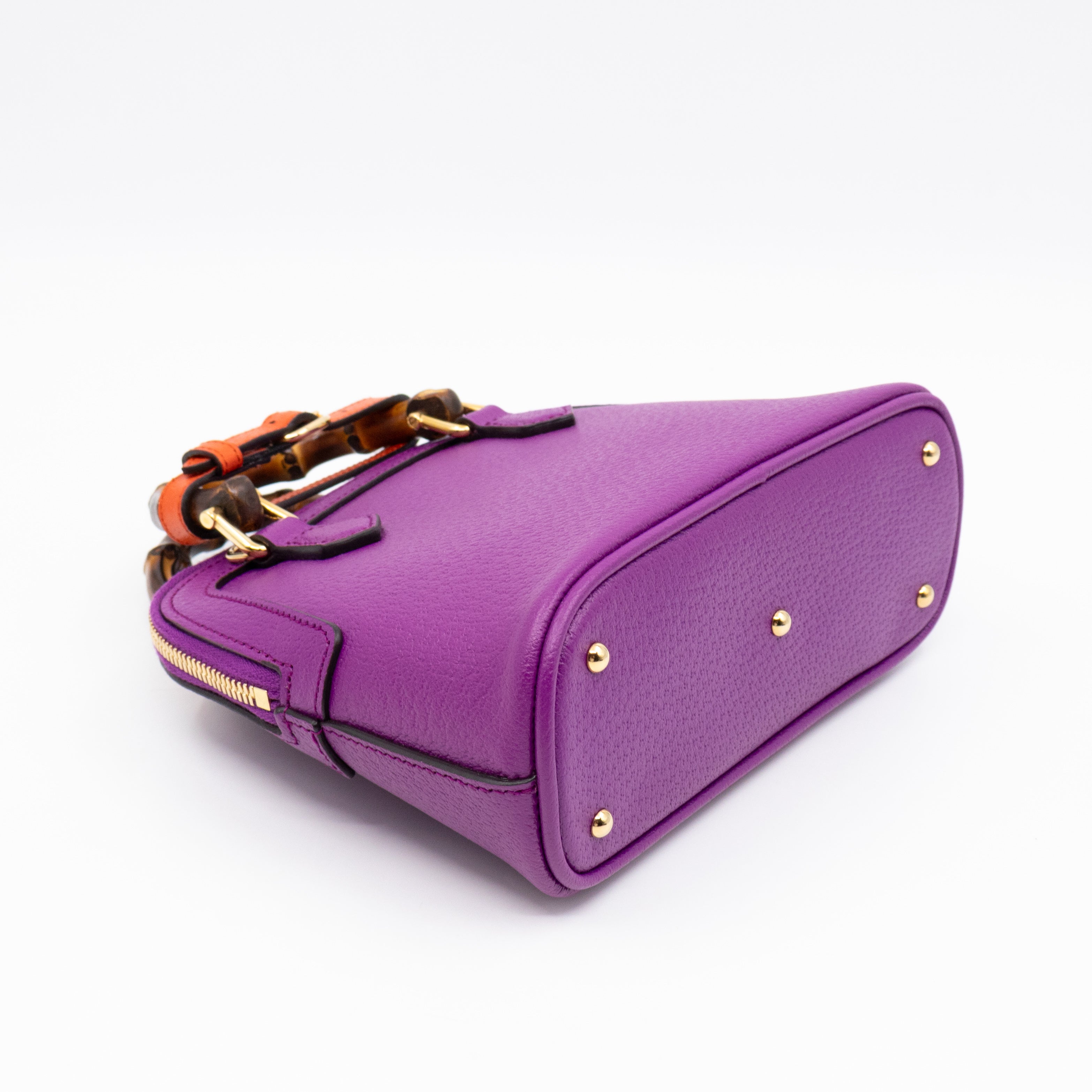 Diana Mini Bamboo Zip Tote Bag Purple Leather