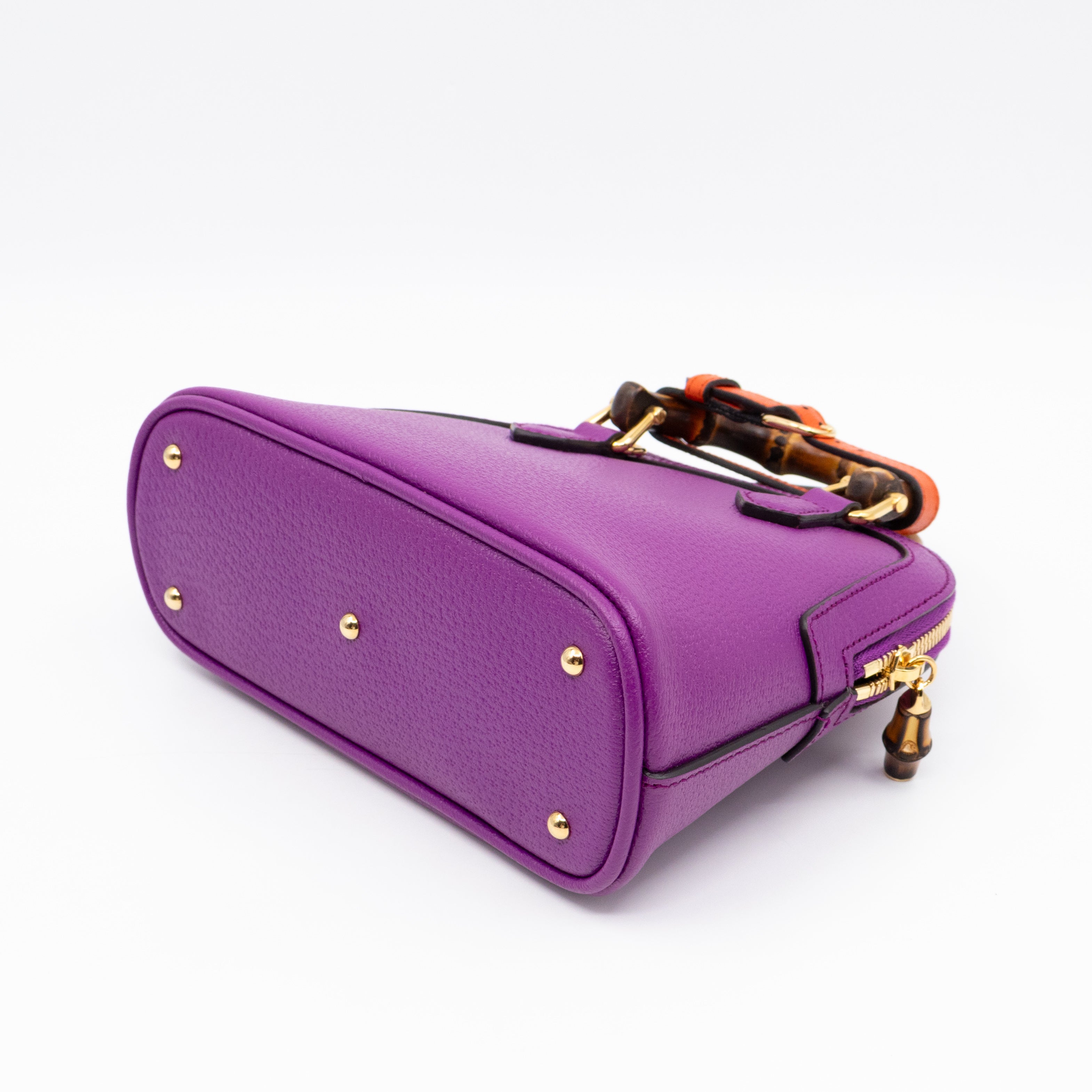 Diana Mini Bamboo Zip Tote Bag Purple Leather