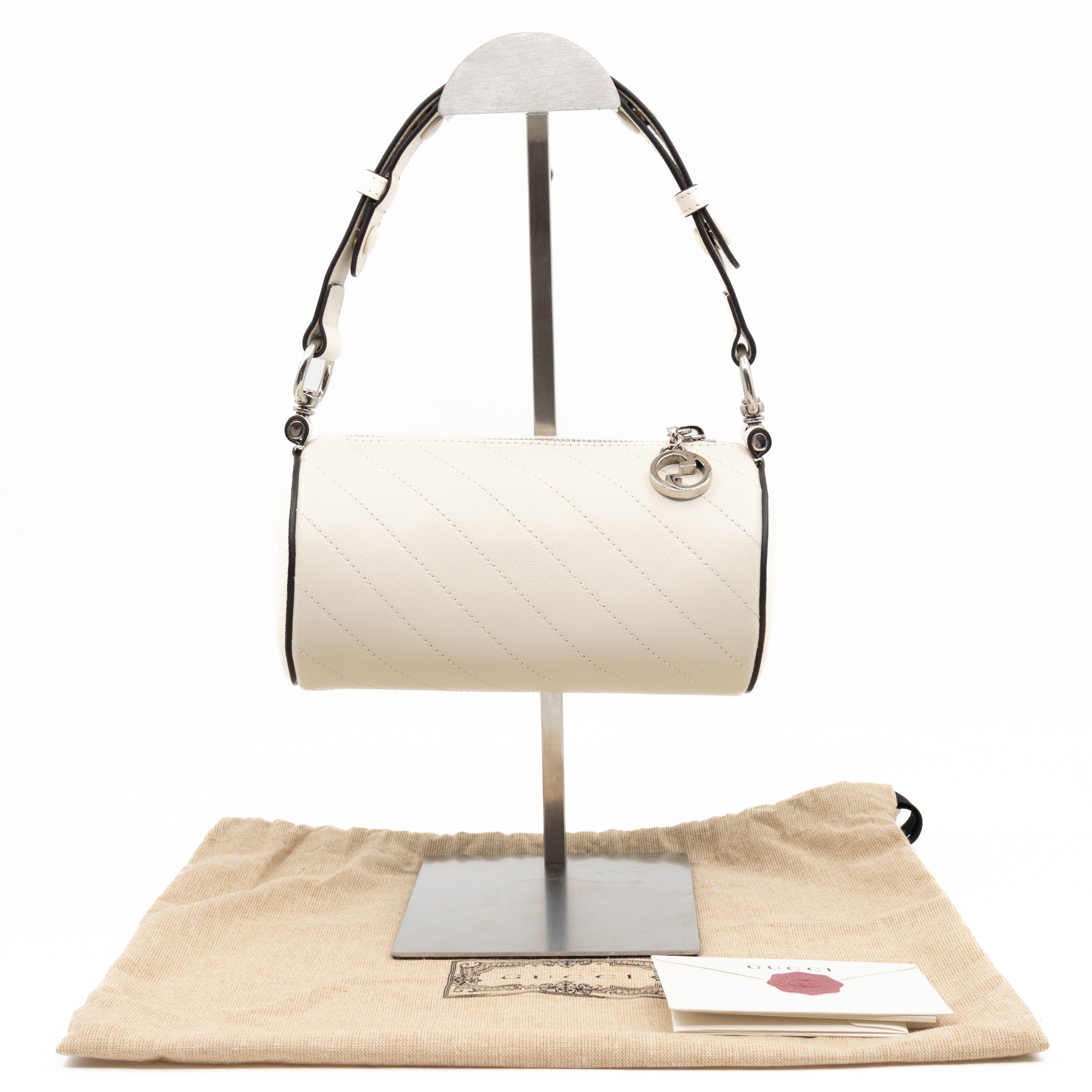 Mini Blondie Shoulder Bag White Diagonal Quilted Leather