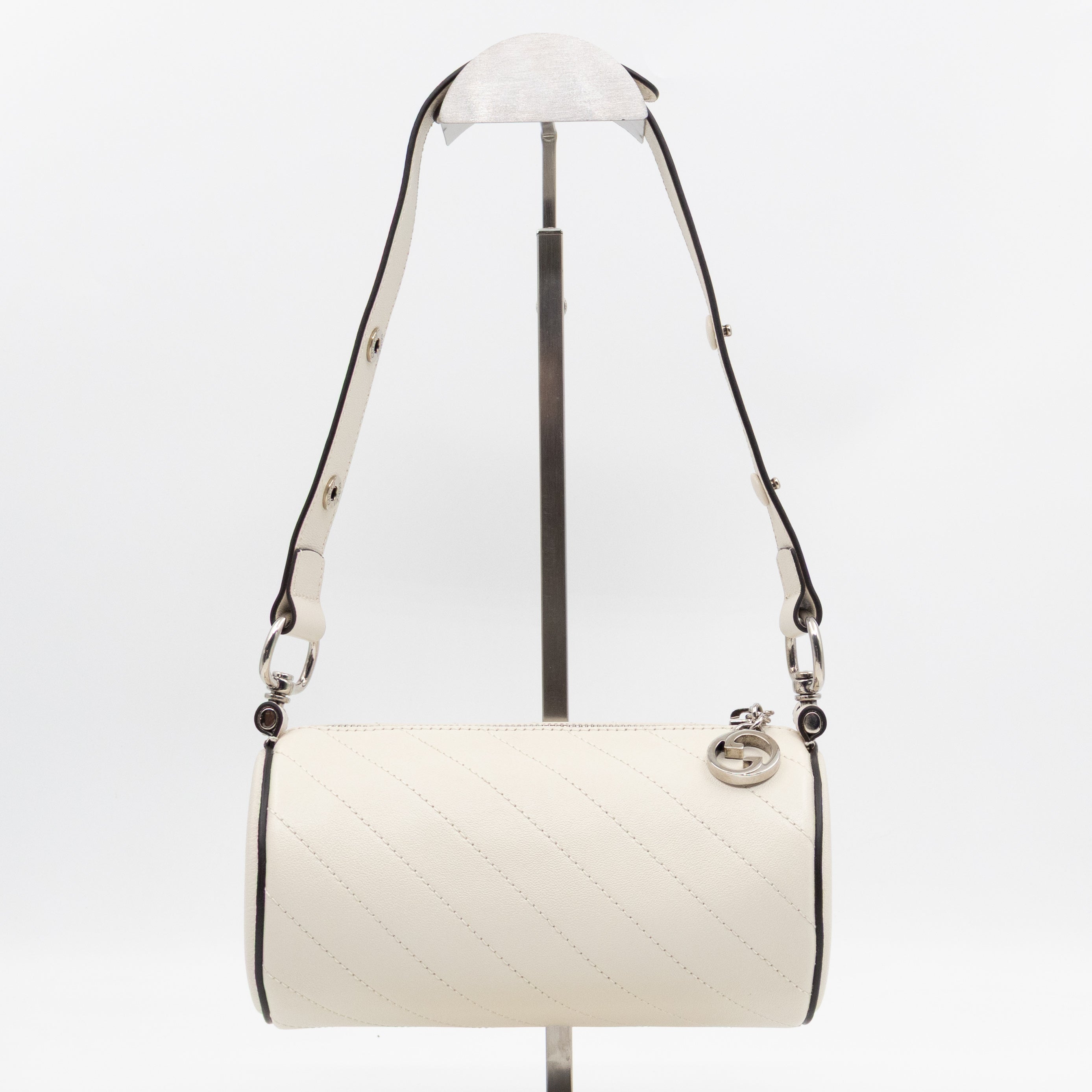 Mini Blondie Shoulder Bag White Diagonal Quilted Leather