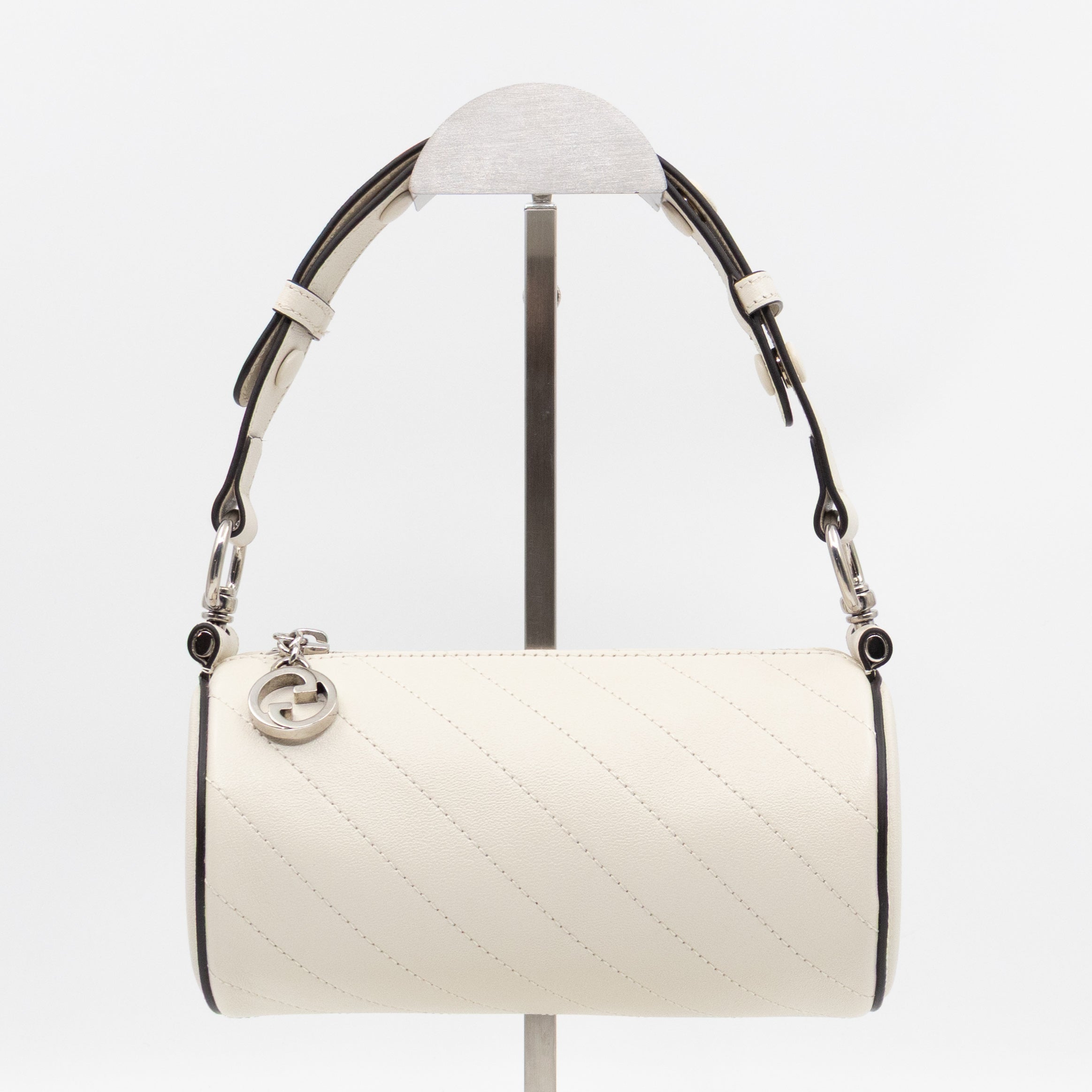 Mini Blondie Shoulder Bag White Diagonal Quilted Leather