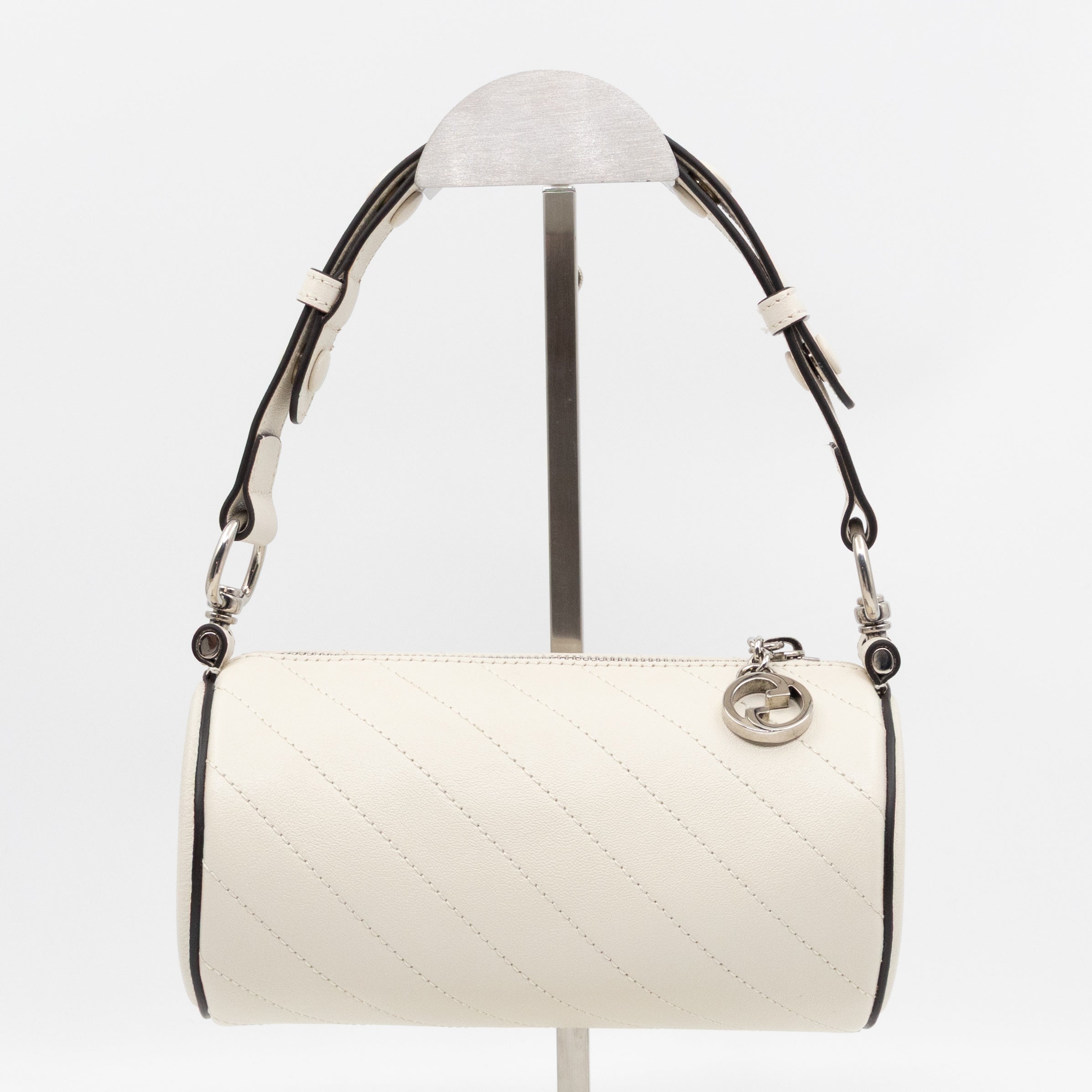 Mini Blondie Shoulder Bag White Diagonal Quilted Leather
