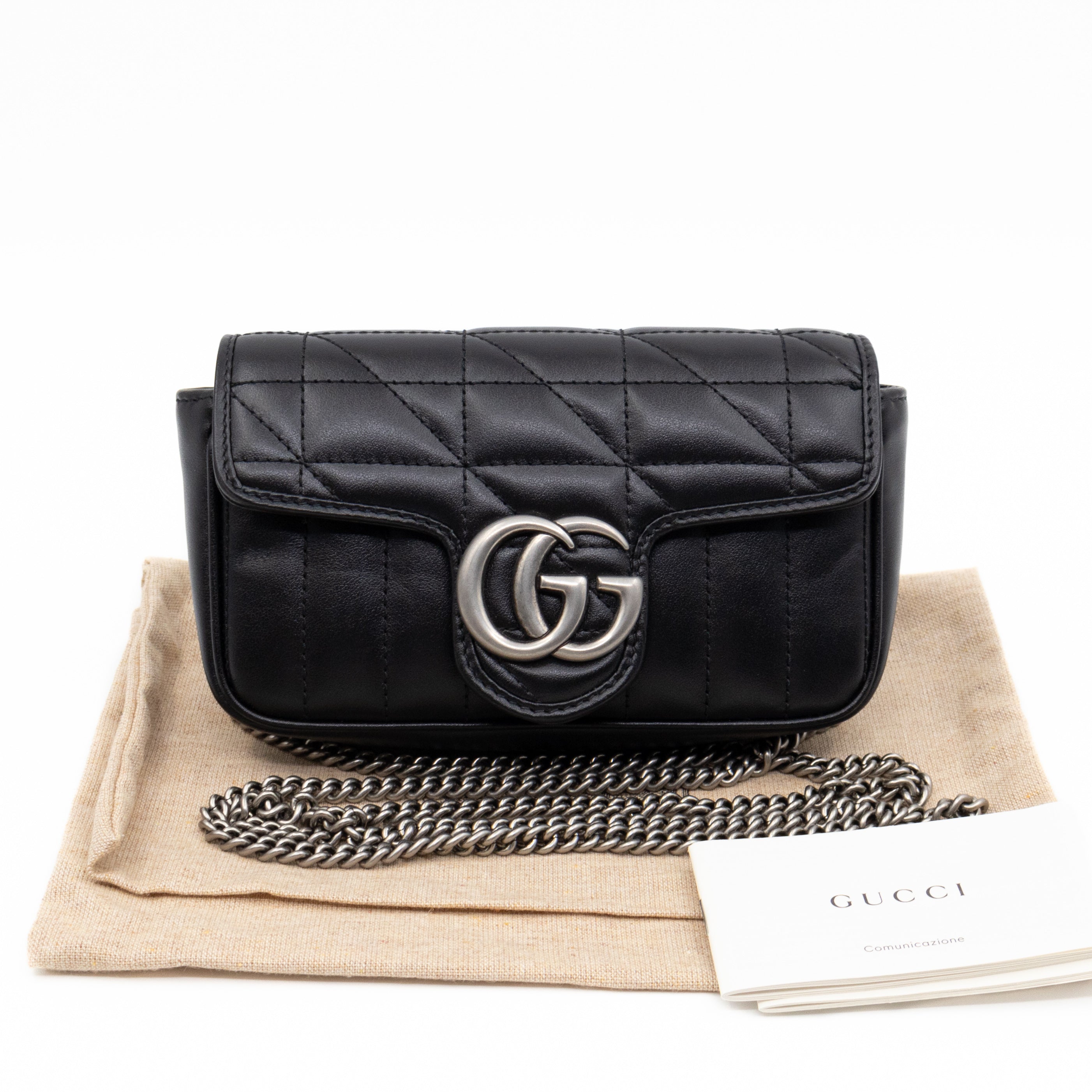 GG Marmont Flap Matelassé Super Mini Black Leather