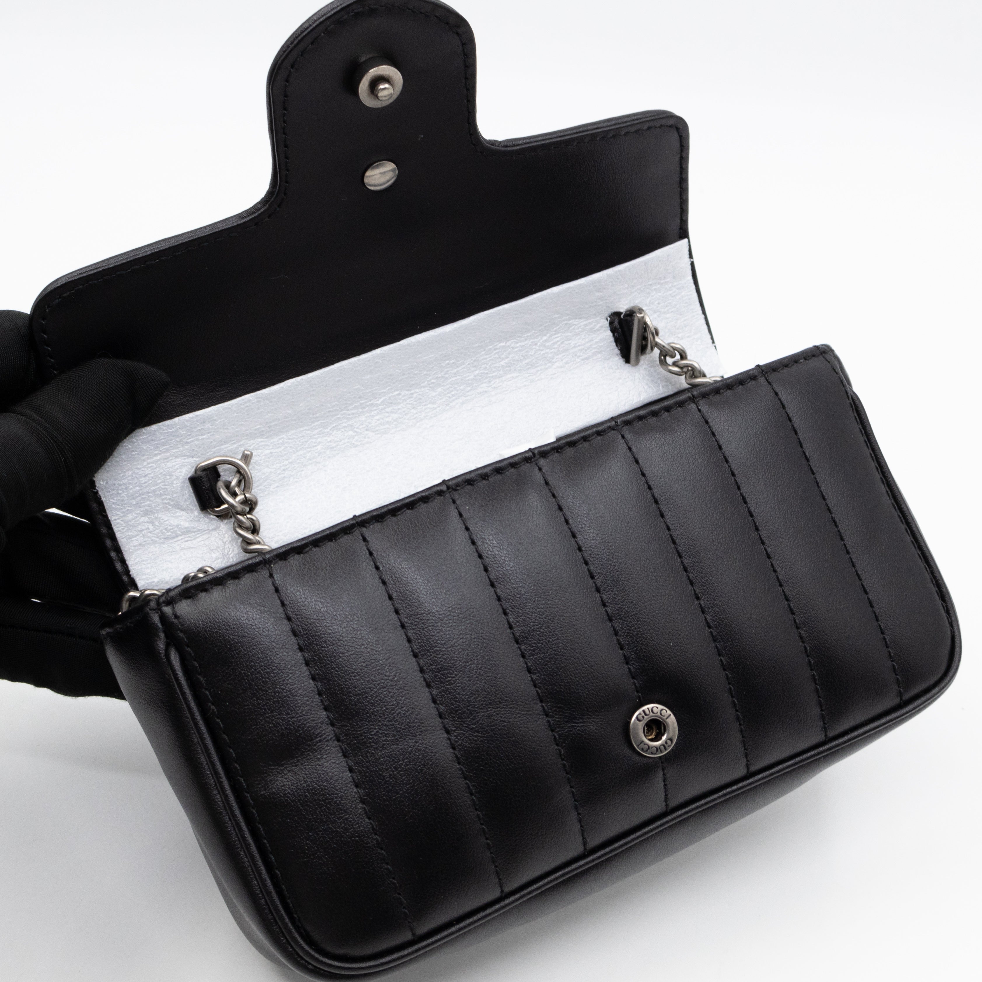 GG Marmont Flap Matelassé Super Mini Black Leather