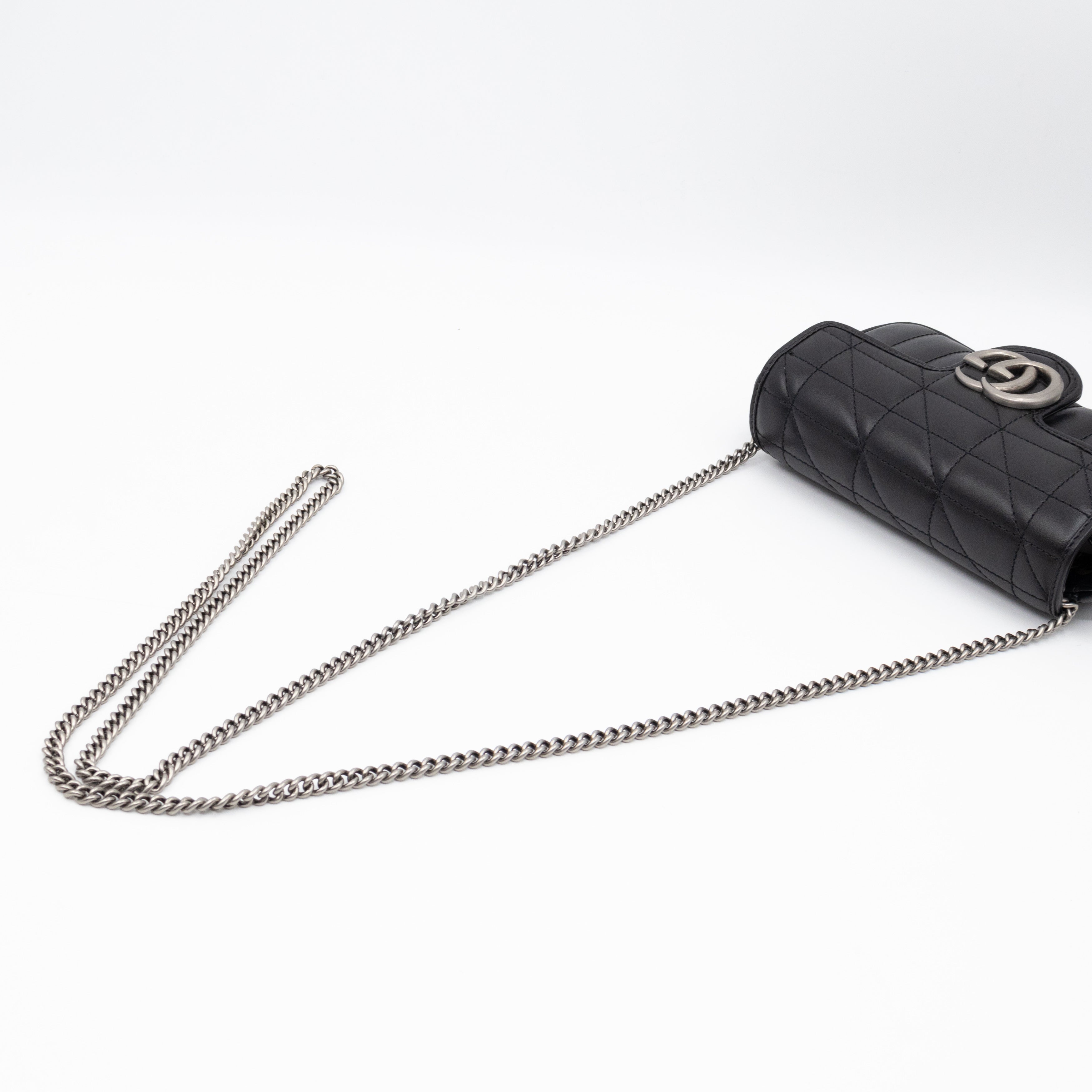 GG Marmont Flap Matelassé Super Mini Black Leather