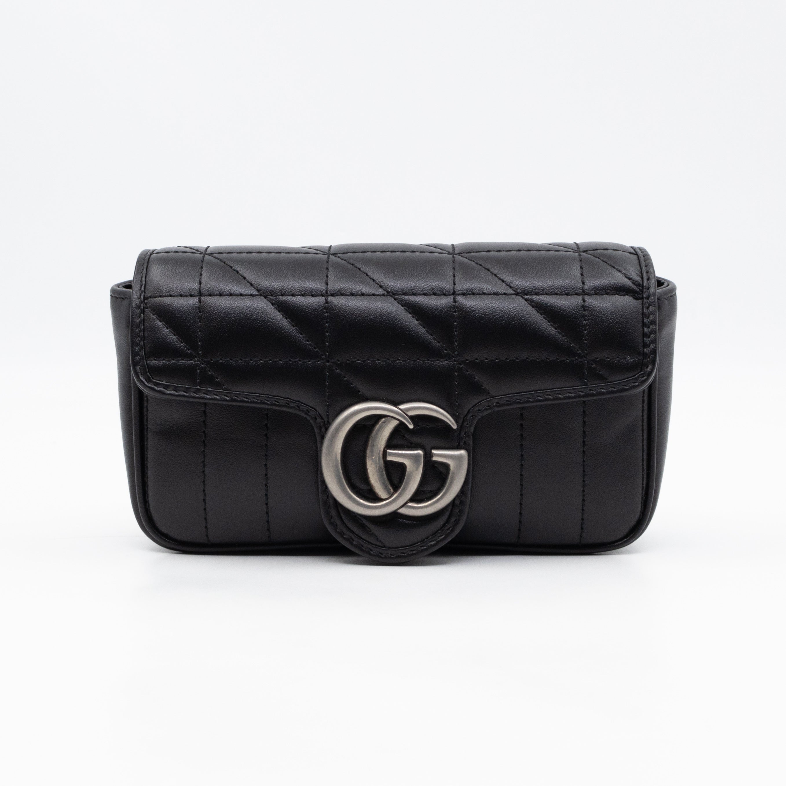 GG Marmont Flap Matelassé Super Mini Black Leather