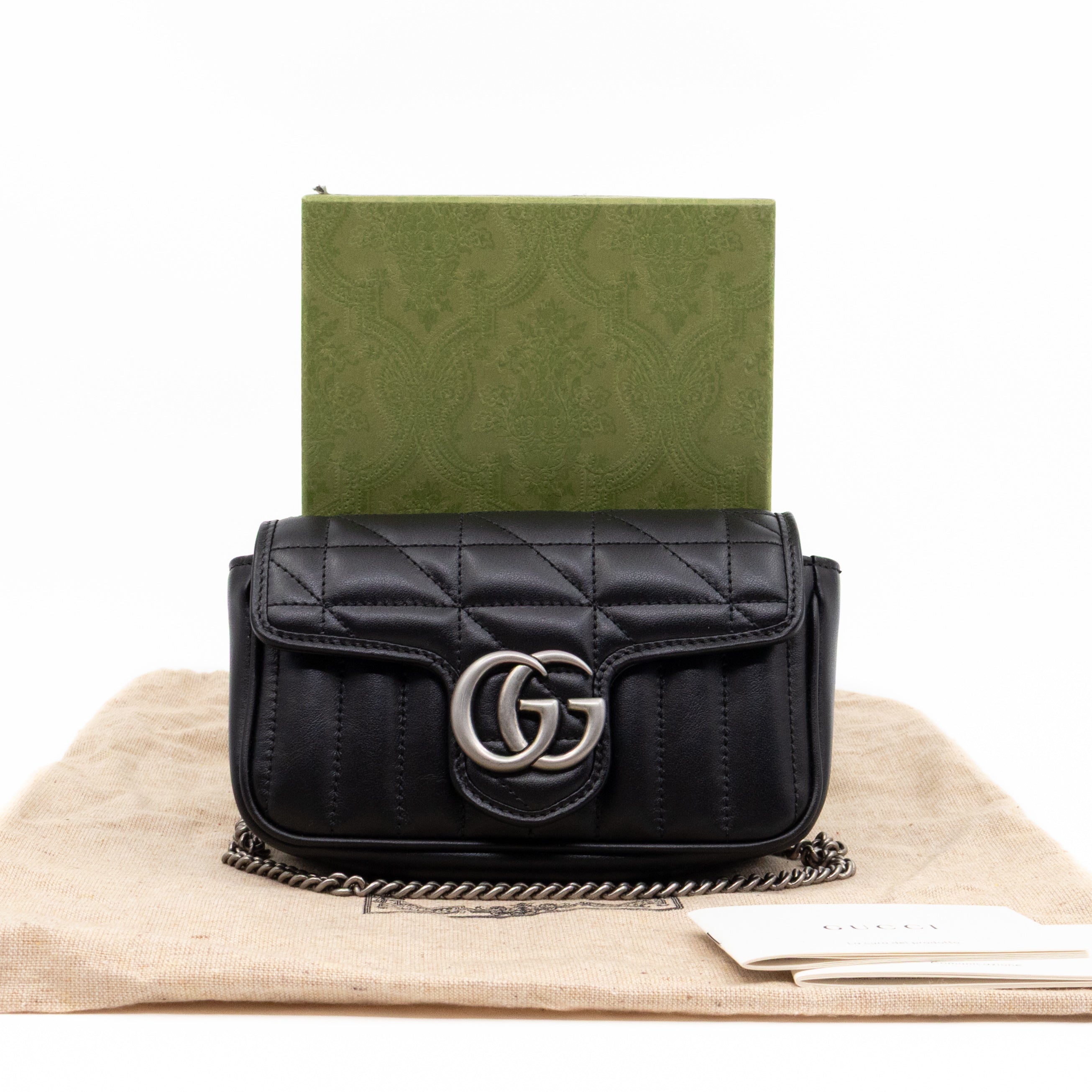 GG Marmont Flap Matelassé Super Mini Black Leather